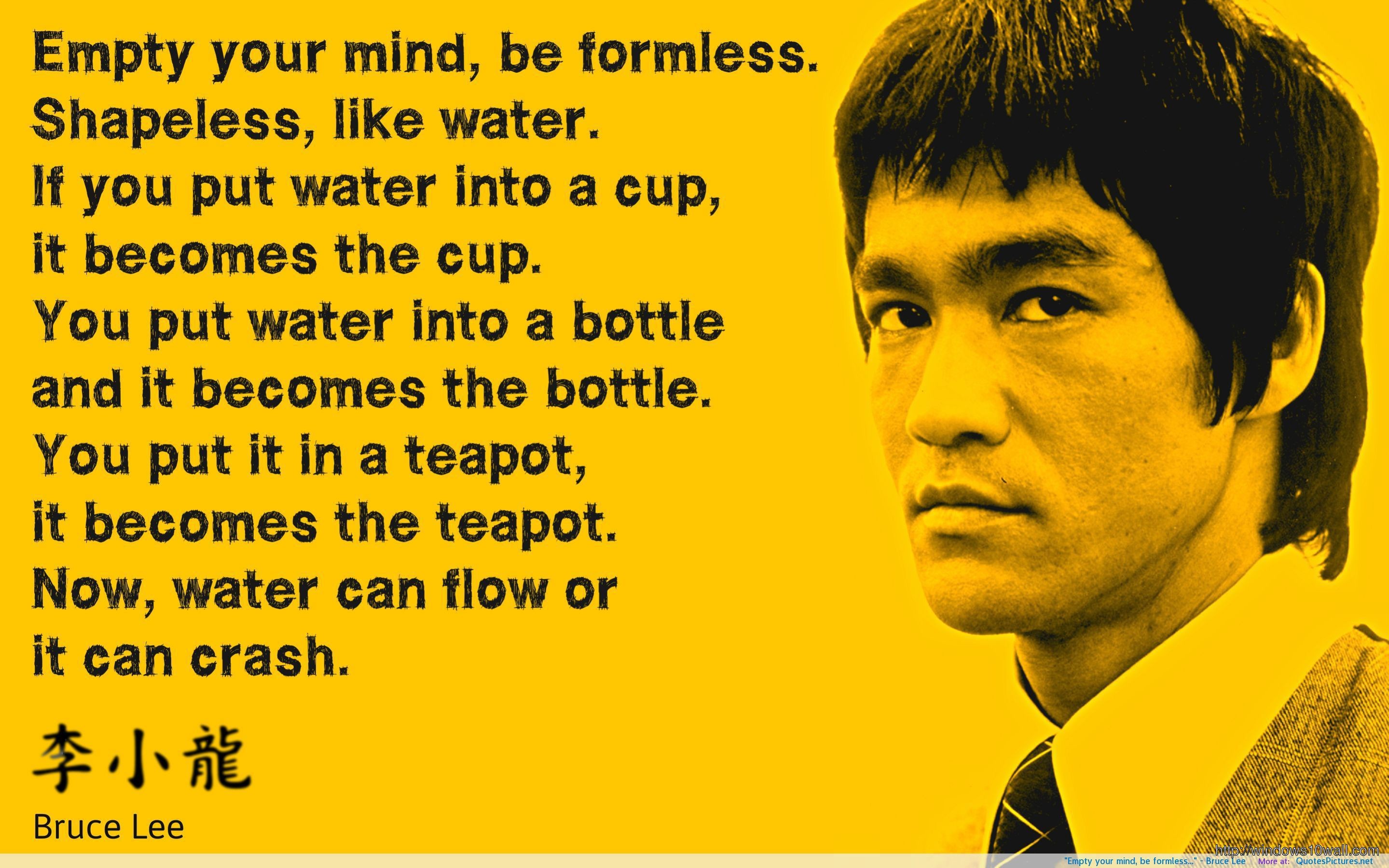 Bruce Lee, Be Water, Citazione, Sfondo giallo, 2K, wallpaper desktop