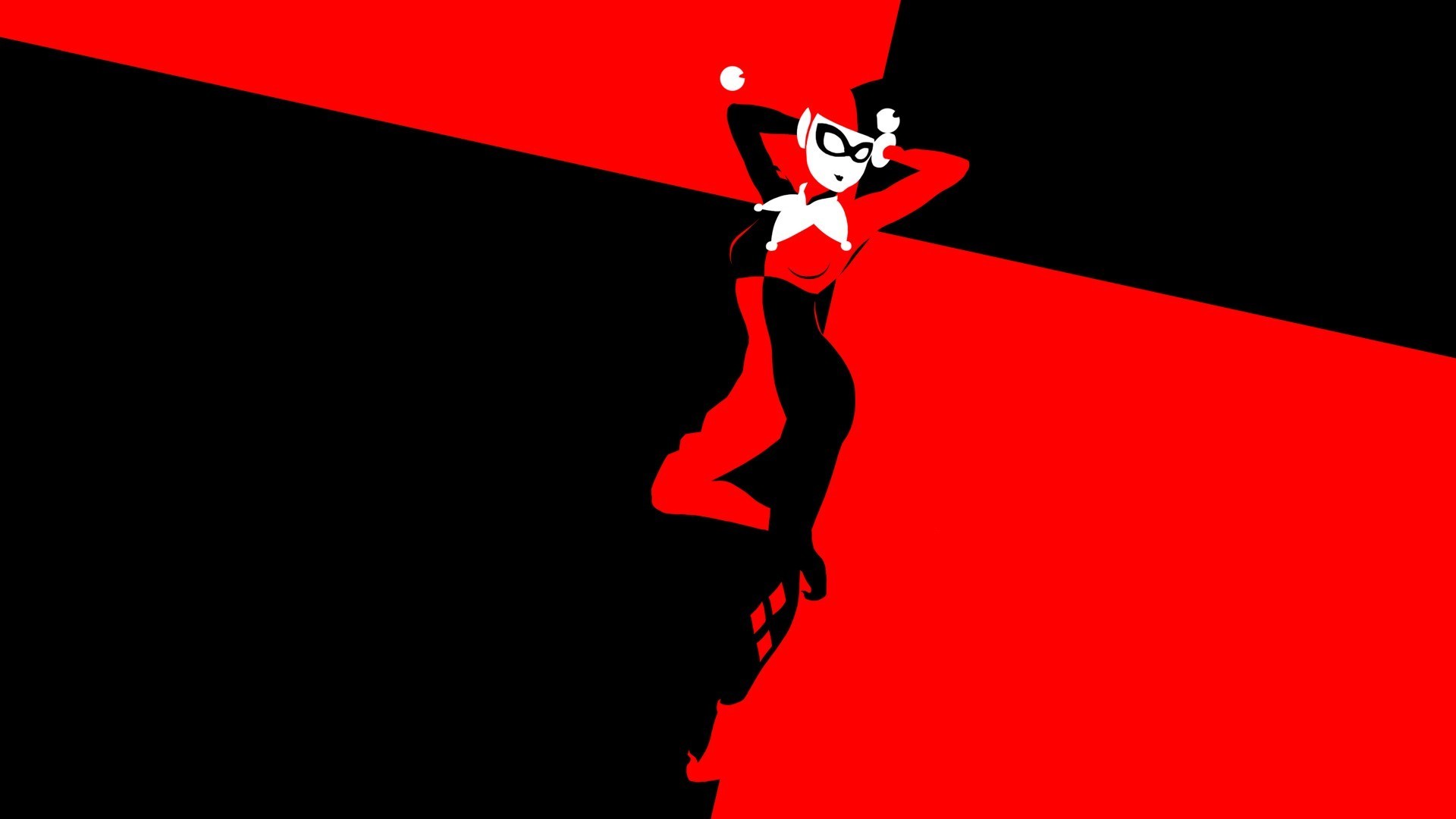 Harley Quinn, Batman: The Animated Series, Silhouette, Rosso e nero, sfondo widescreen Full HD
