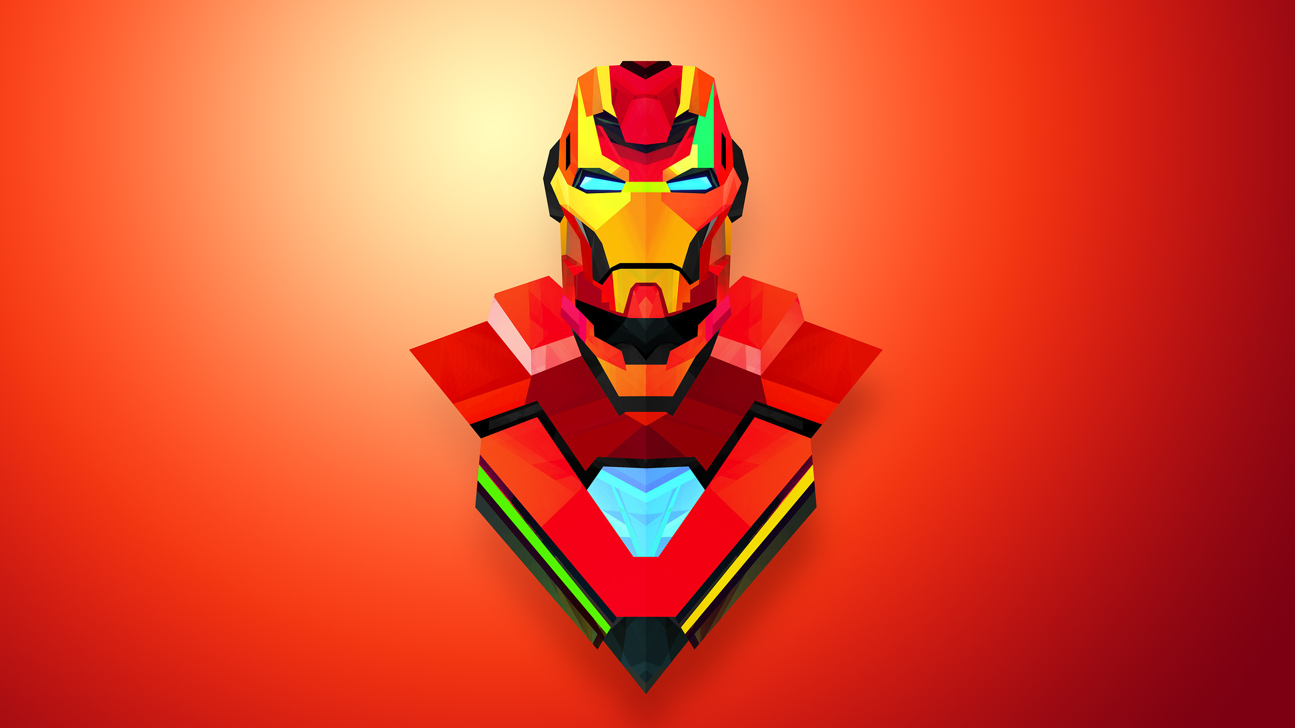 Iron Man, Marvel, Justin Maller, Low poly, Sfondo rosso, 2K, wallpaper per PC