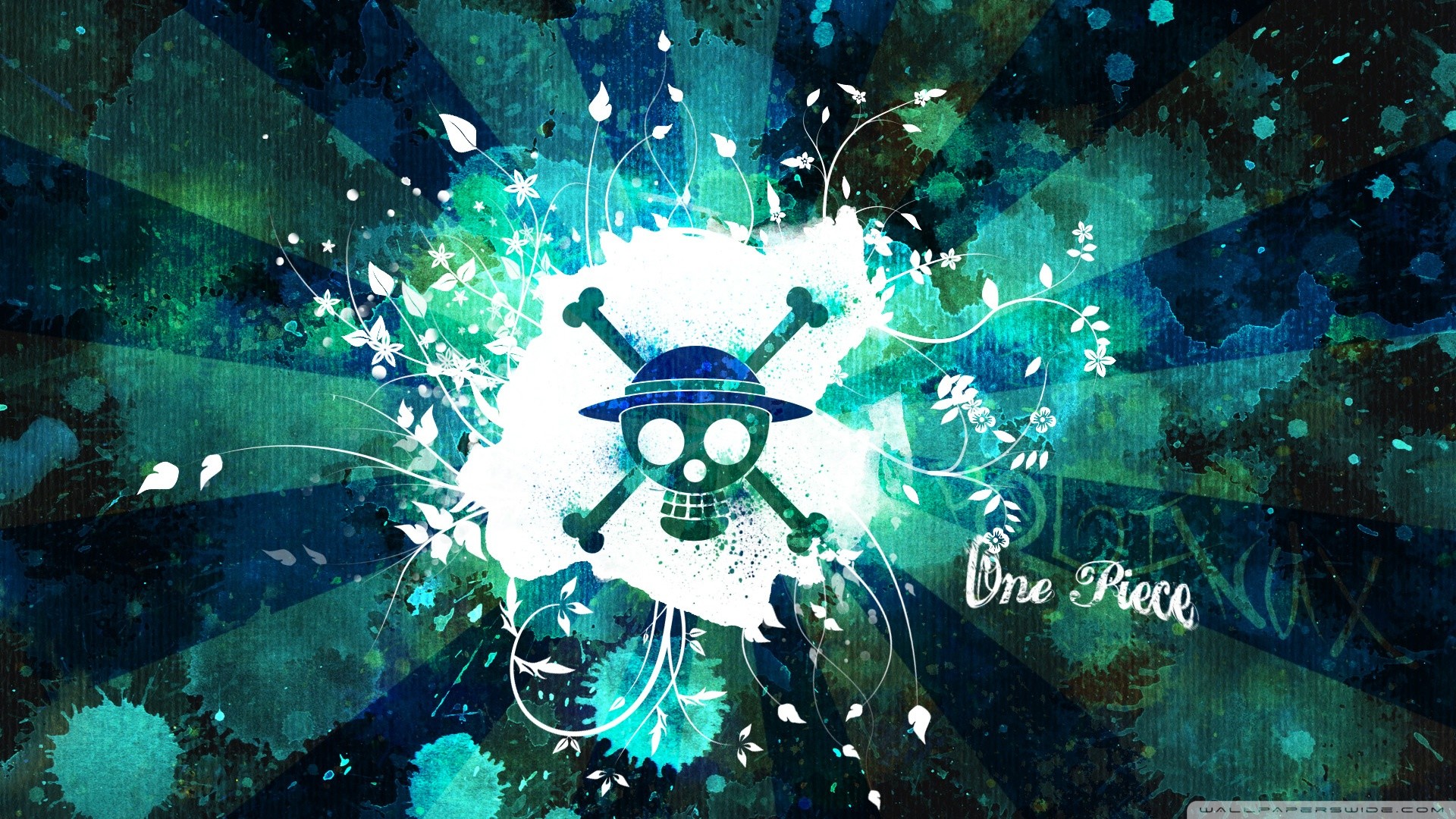 Jolly Roger di Cappello di Paglia, One Piece, Schizzi, Turchese, sfondo desktop 1920x1080