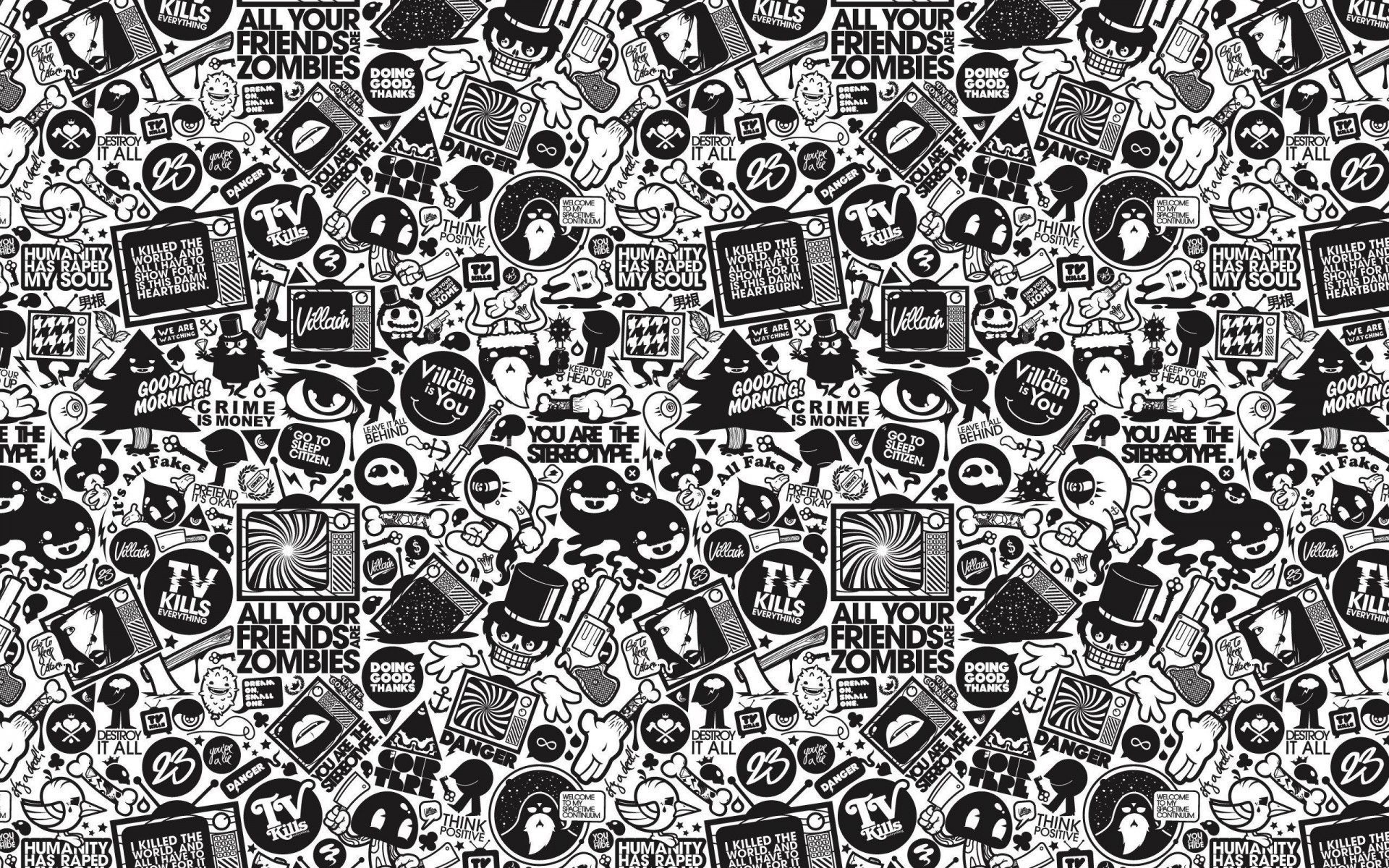All Your Friends Are Zombies, Doodle, Fumetto, Bianco e nero, 1920x1200, sfondo per PC