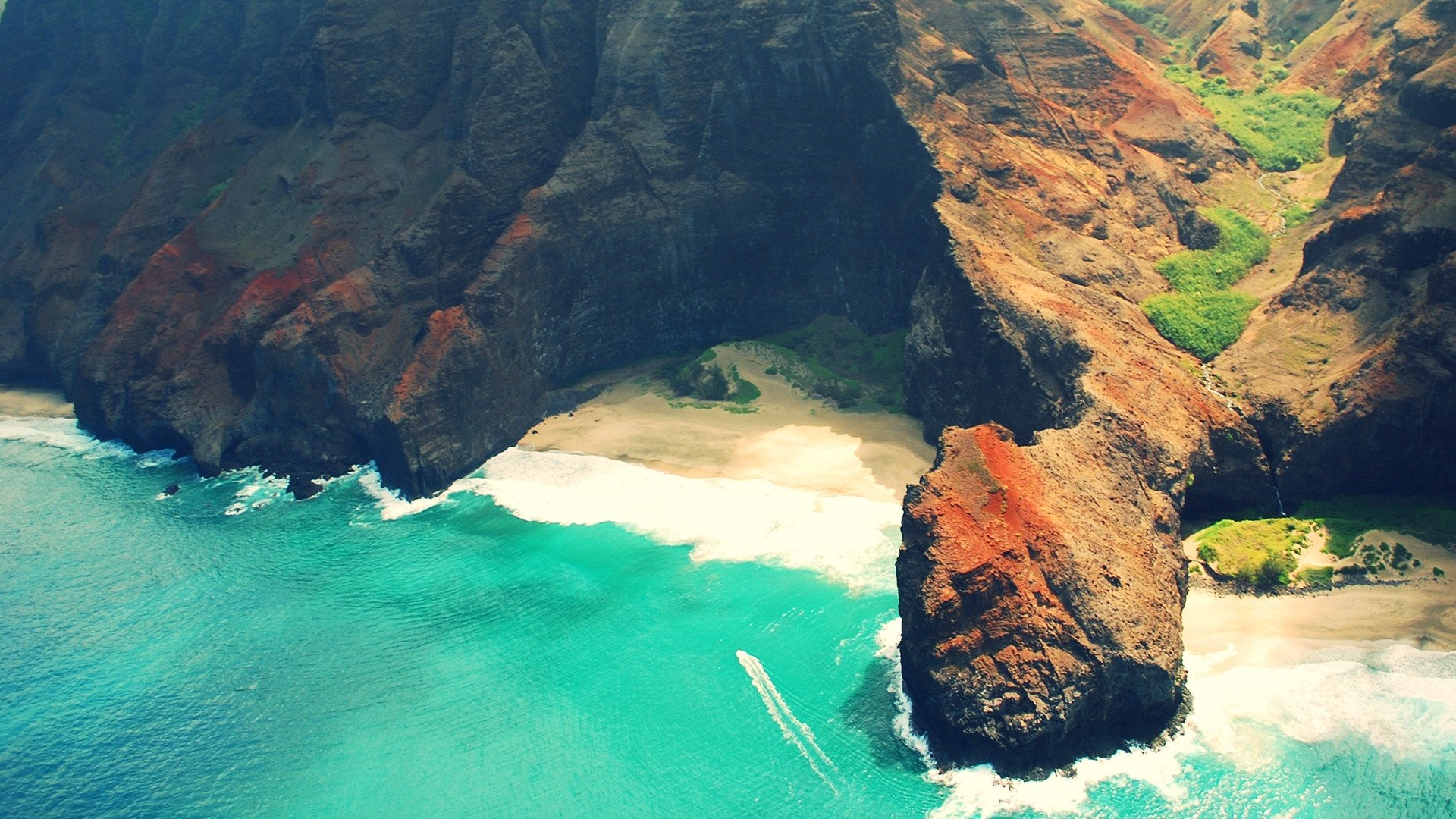 Costa Na Pali, Kauai, Hawaii, Scogliera, Mare turchese, Full HD, wallpaper Mac