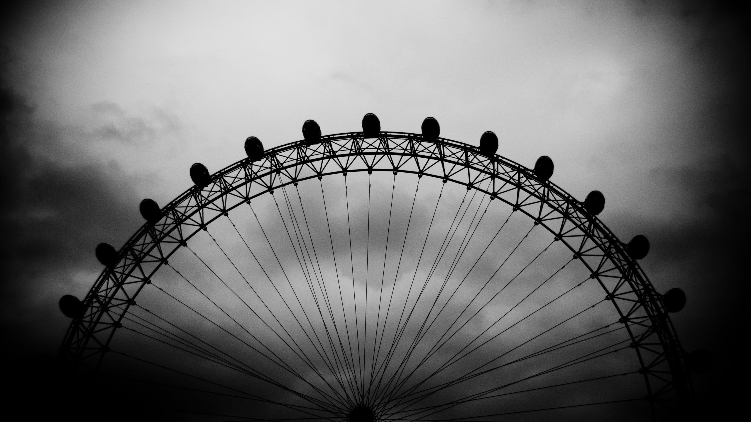 Ruota panoramica, Silhouette, Cielo, Monocromatico, 16:9 2K, sfondo widescreen