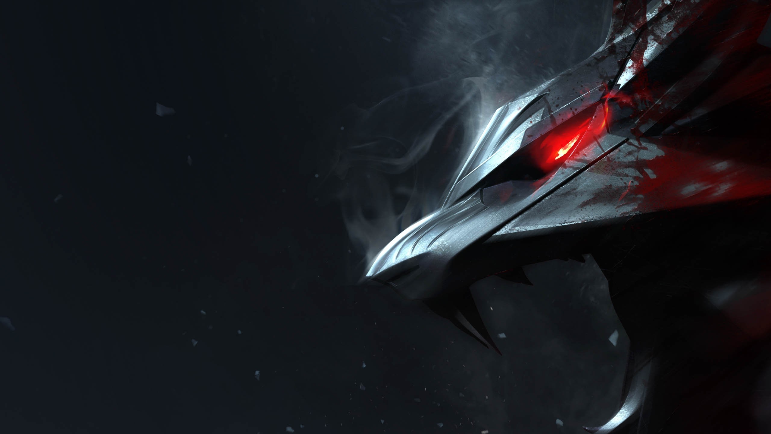 Medaglione del Lupo, The Witcher 3: Wild Hunt, Occhi rossi, Sfondo nero, wallpaper Windows 11