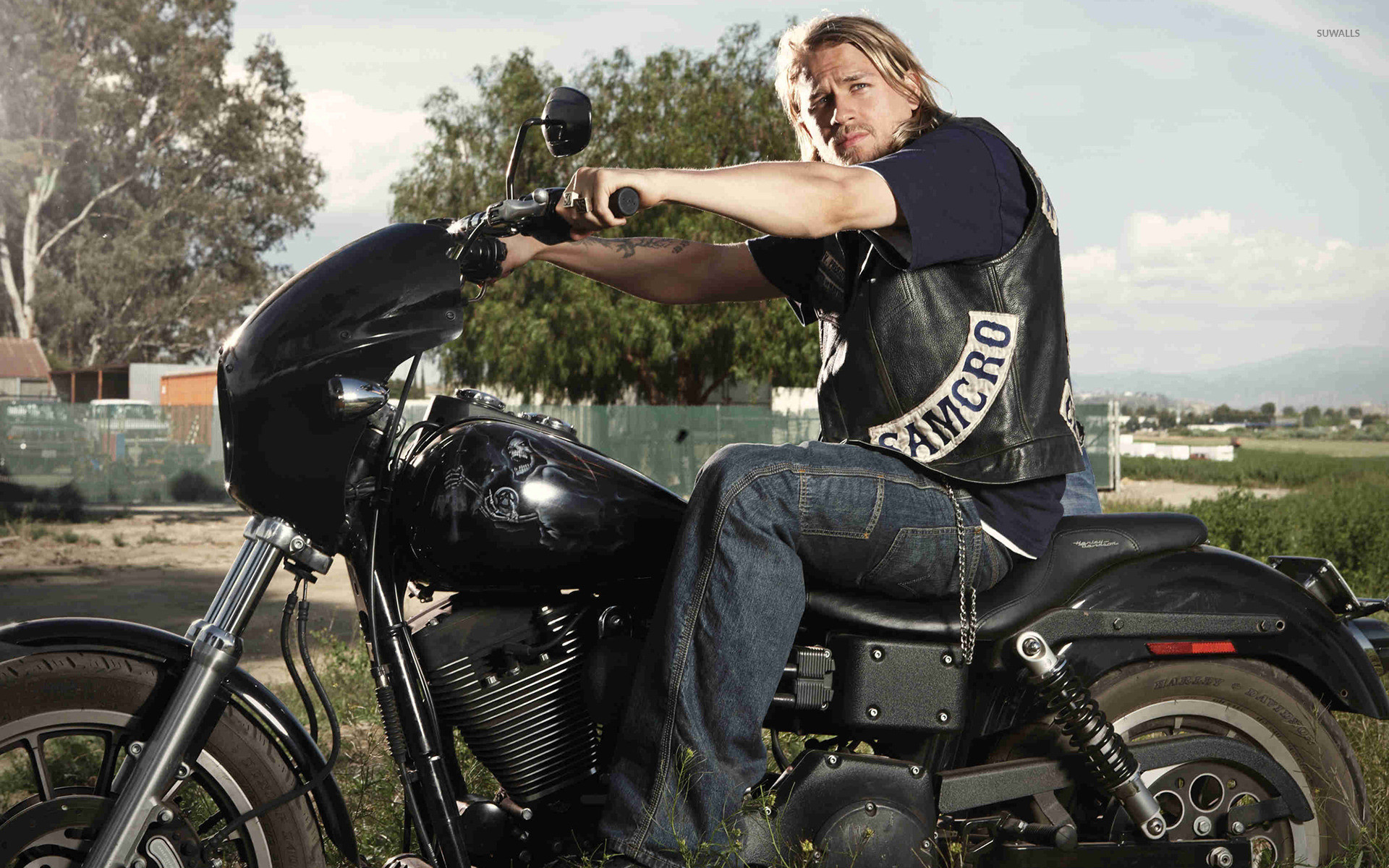 Charlie Hunnam, Jax Teller, Sons of Anarchy, Harley-Davidson Dyna, sfondo MacBook Air