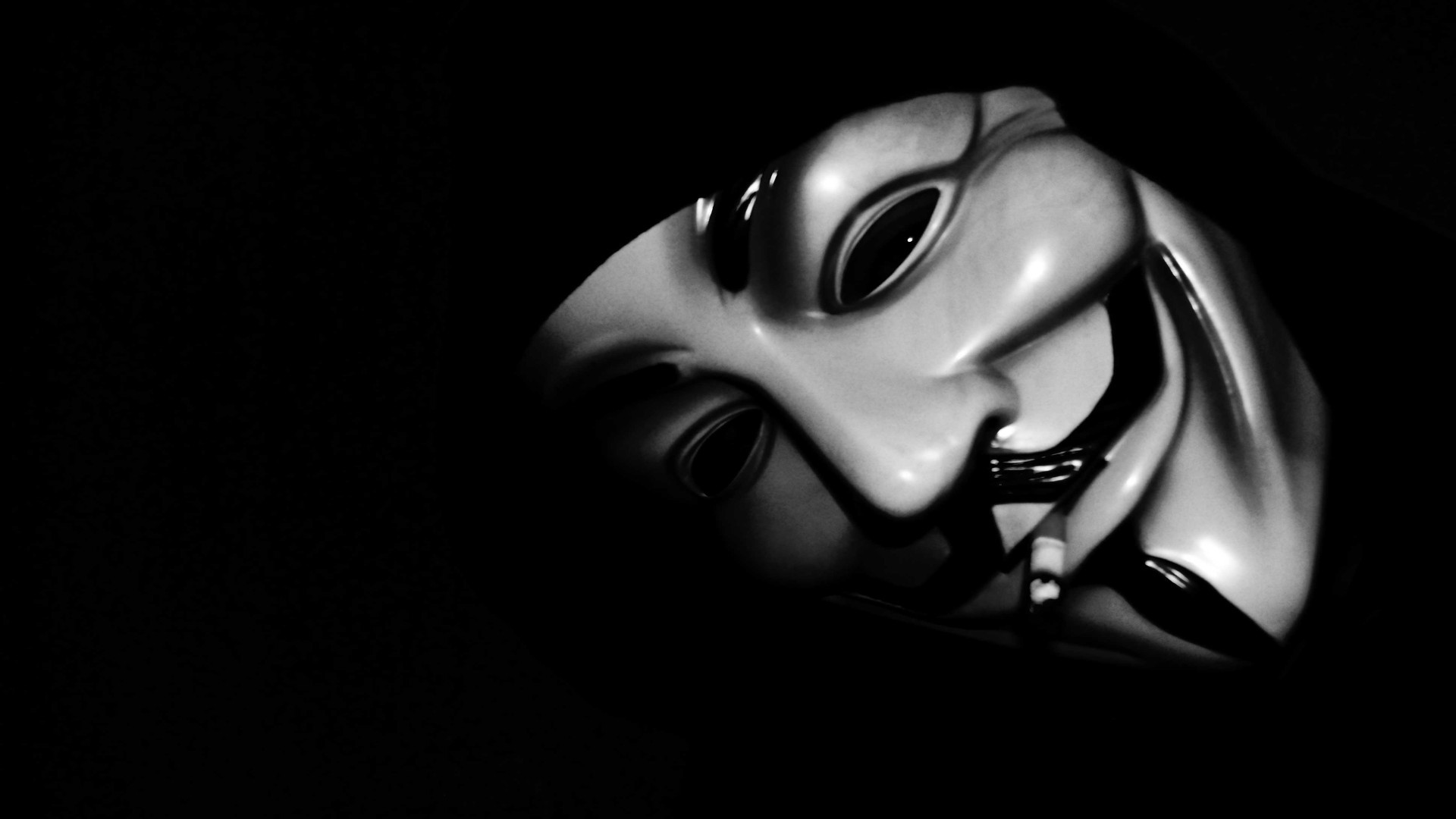 Maschera di Guy Fawkes, V per Vendetta, Bianco e nero, Sfondo nero, wallpaper desktop Full HD