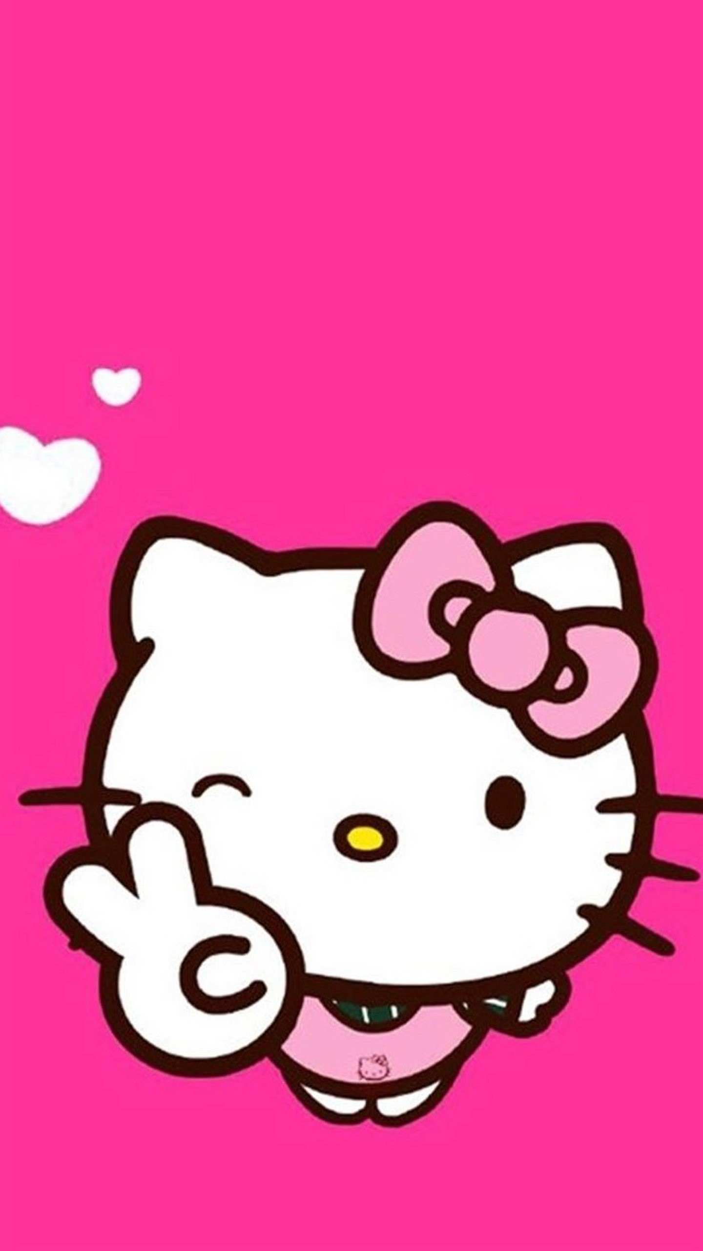 Hello Kitty, Occhiolino, Fucsia, Cuori, Kawaii, QHD+, schermata di blocco del cellulare