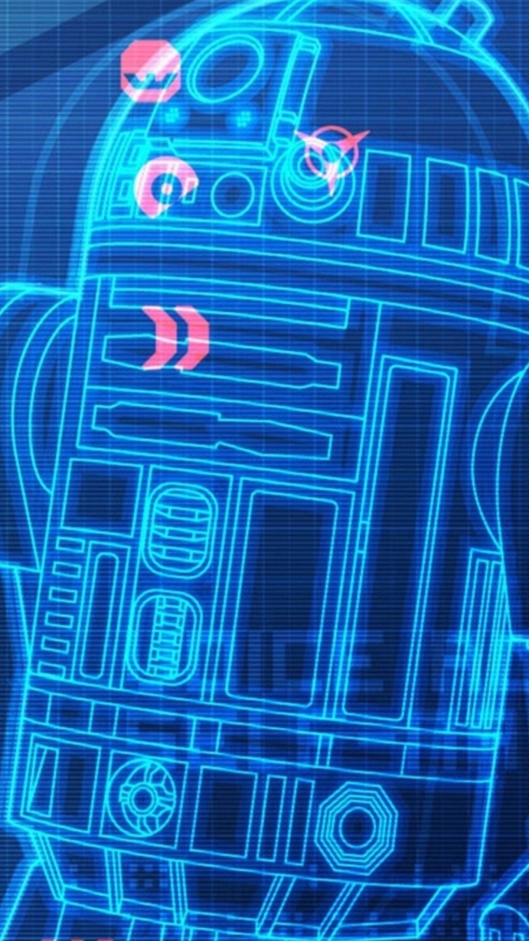 R2-D2, Star Wars, Progetto tecnico, Ologramma blu, wallpaper per iPhone e Android