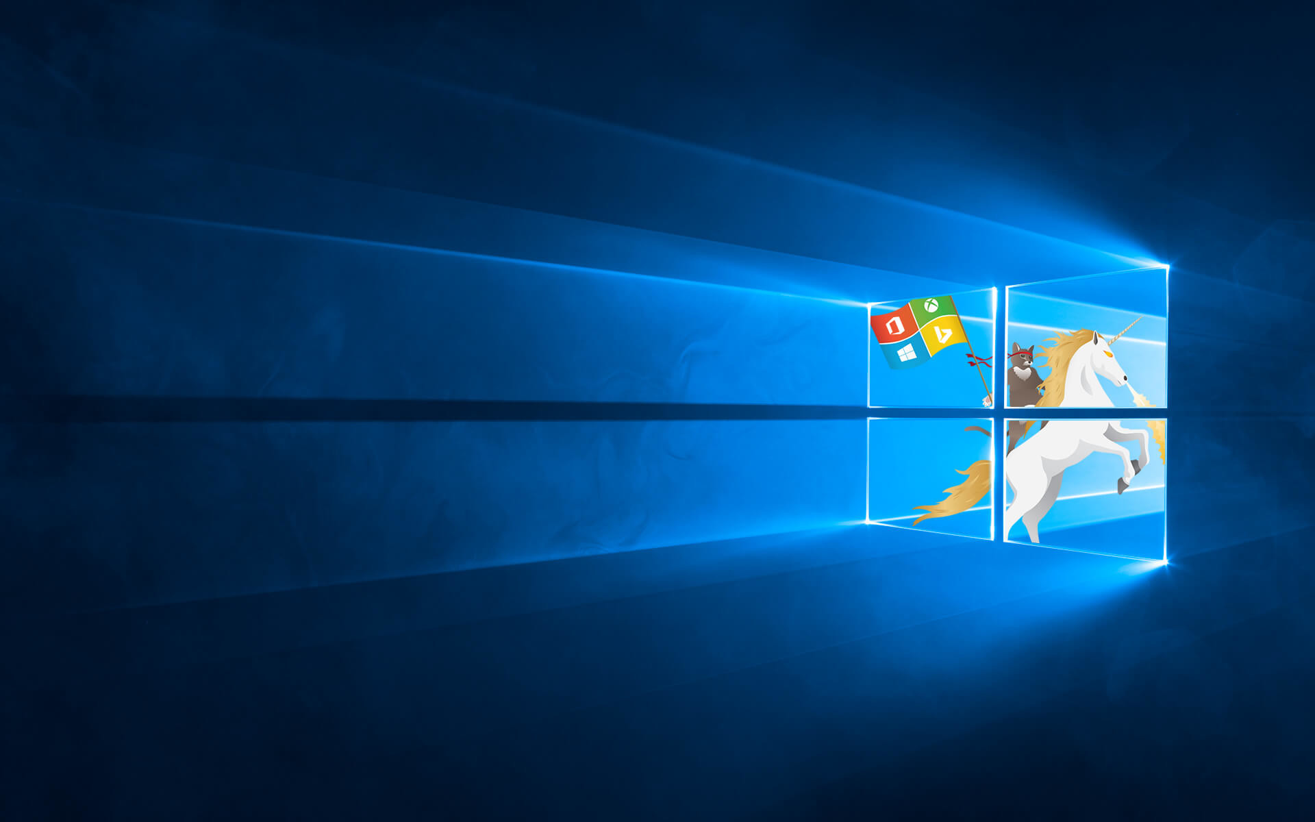 Windows 10, Unicorno, Parodia, Luce blu, Full HD, sfondo desktop