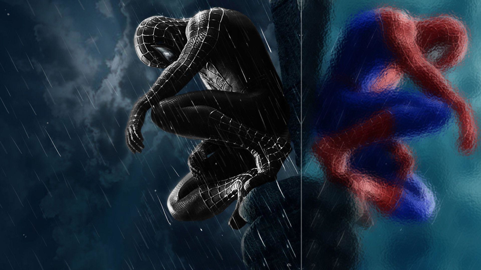Spider-Man 3, Spider-Man, Costume nero, Pioggia, Full HD, sfondo per portatile