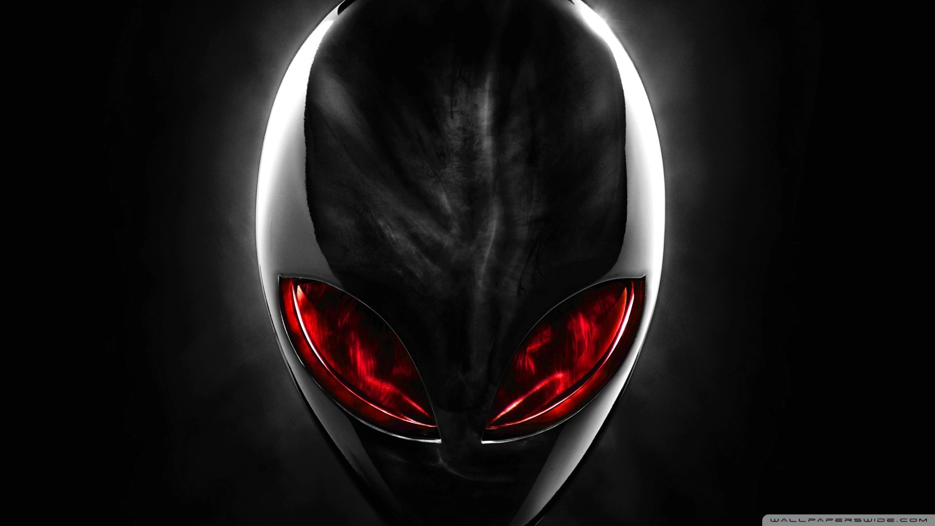 Alienware, Testa aliena, Occhi rossi, Sfondo nero, Full HD, wallpaper per portatile
