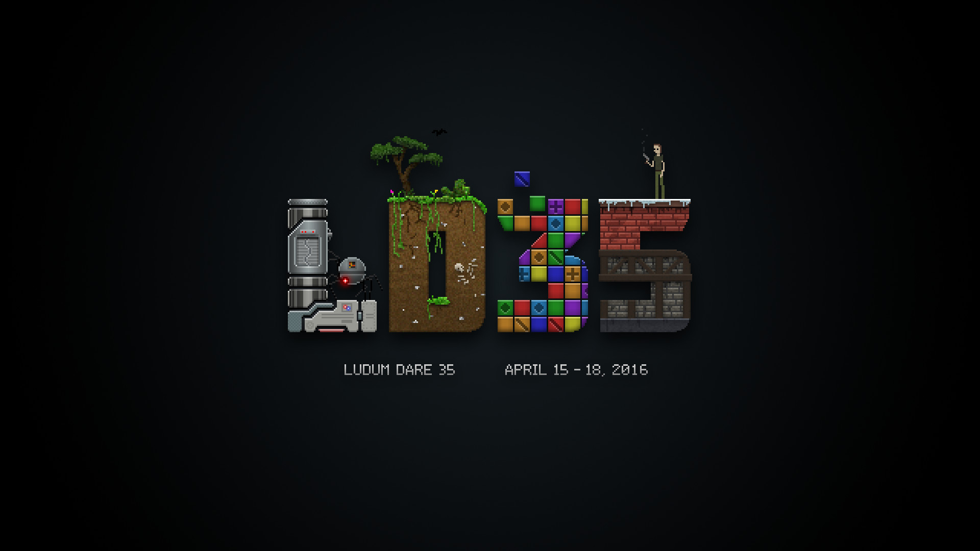 Pixel art, Ludum Dare 35, Logo, Sfondo nero, 1920x1080, wallpaper desktop