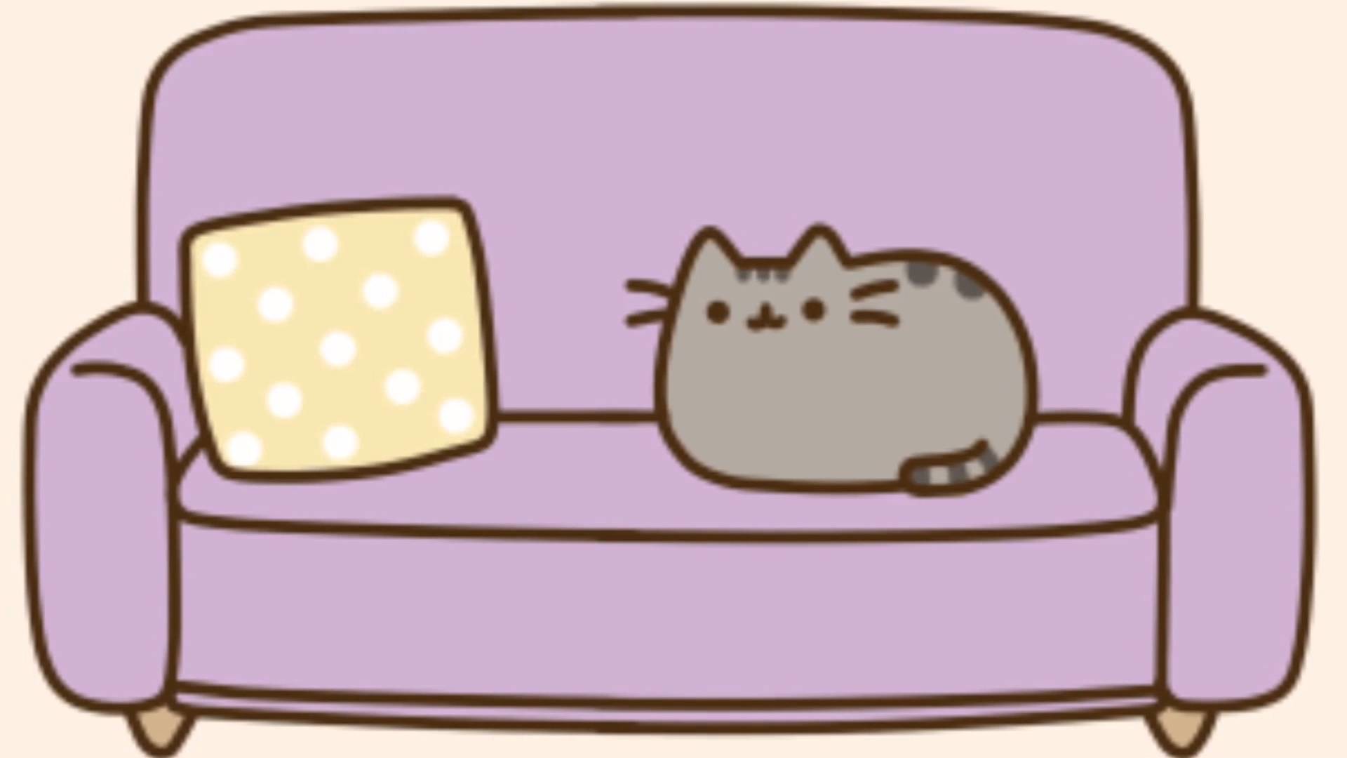 Pusheen, Divano, Cuscino, Lilla, Full HD, sfondo per PC e portatile