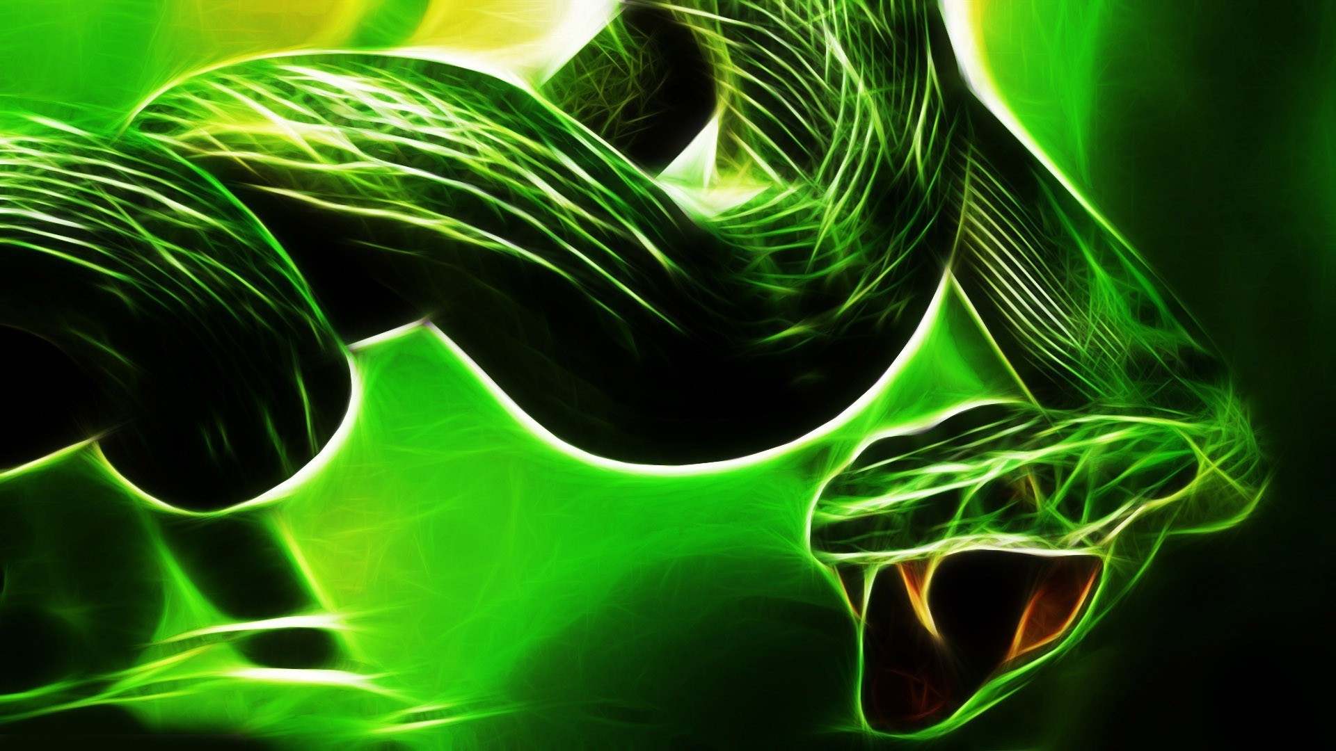 Serpente, Effetto frattale, Bocca aperta, Verde, Full HD, sfondo per portatile