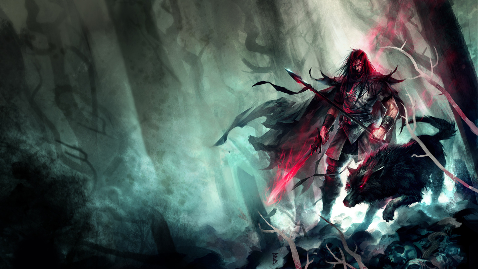 Guerriero, Bestia, Luce rossa, Fantasy, Full HD, sfondo desktop