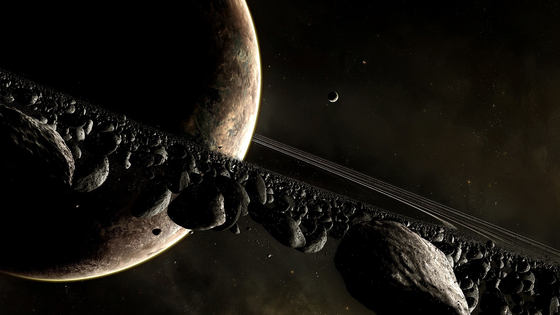 Pianeta, Anelli, Asteroidi, Spazio, 1920x1080, sfondo per PC