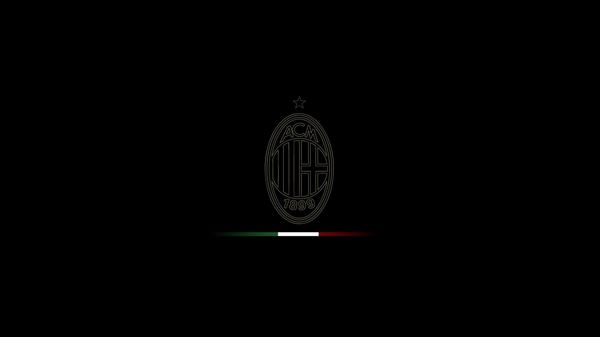 Logo AC Milan, AC Milan, Sfondo nero, Minimalista, Full HD, wallpaper per portatile
