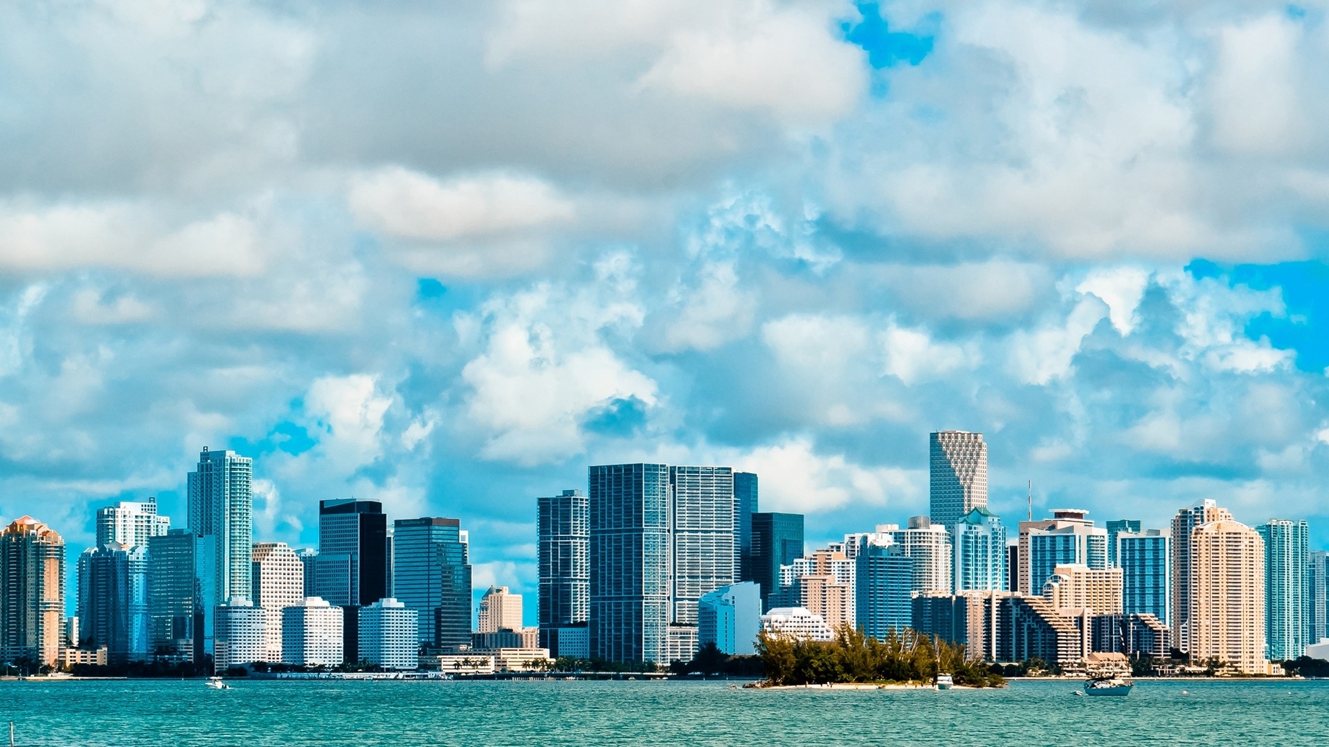 Brickell, Miami, Skyline, Nuvole, Full HD, sfondo Windows 11