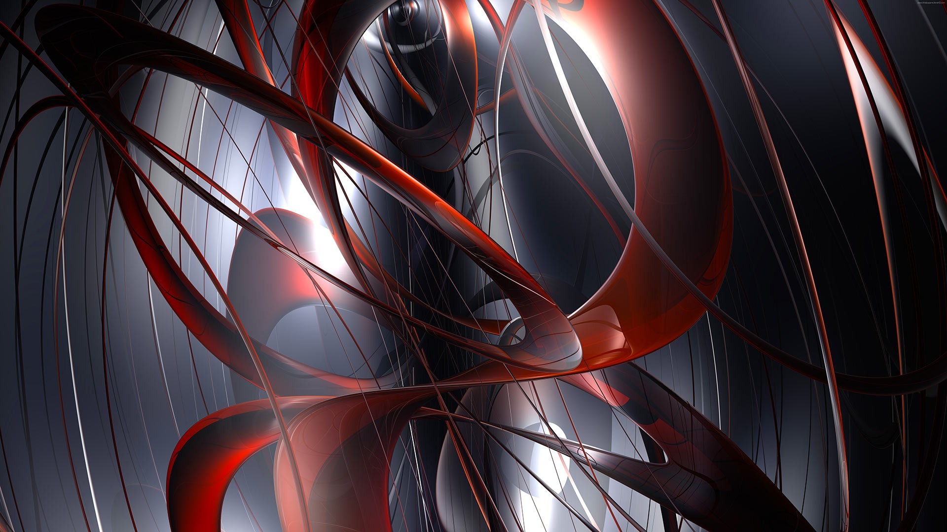 Astratto, Rendering 3D, Rosso, Argento, Full HD, sfondo per PC
