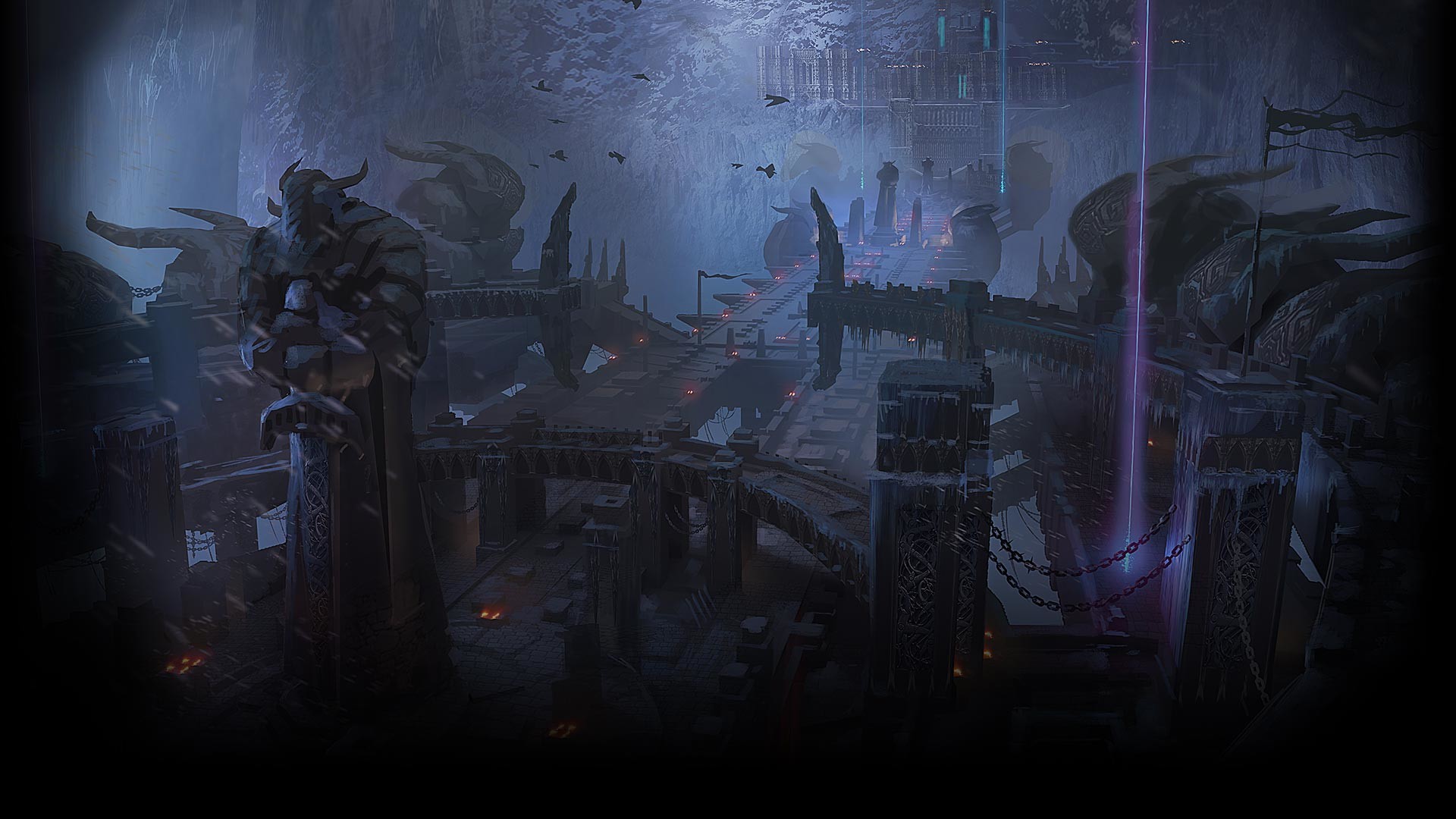 League of Legends, Città, Paesaggio fantasy, Notte, Full HD, sfondo Windows 11