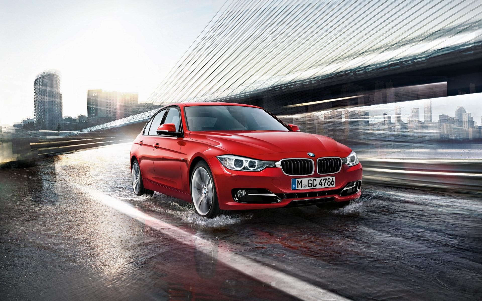 BMW Serie 3 (F30), BMW, Rosso, Strada bagnata, Città, 1920x1200, sfondo per PC