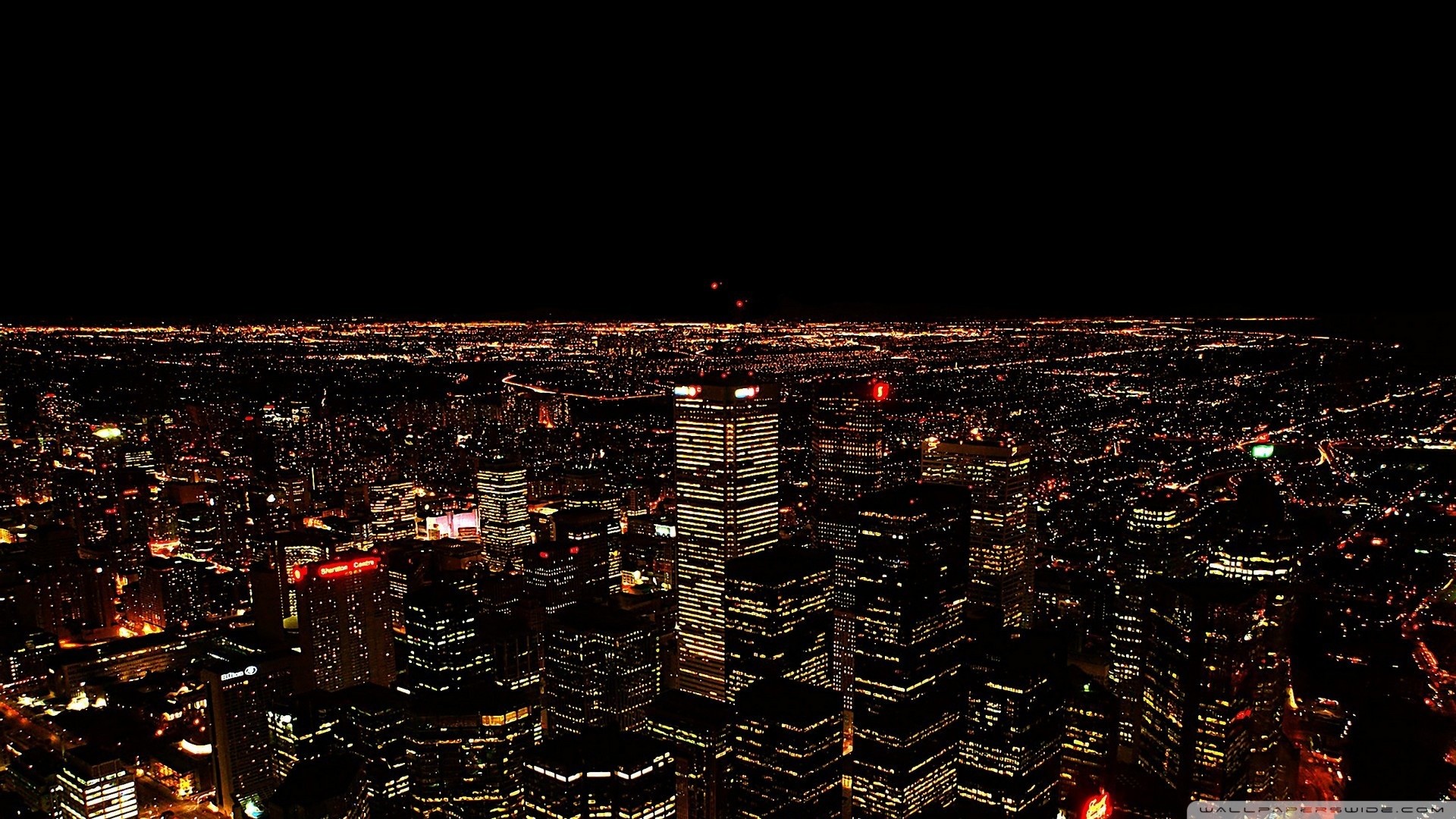 Luci della città, Grattacieli, Vista aerea, Notte, Full HD, sfondo per PC e portatile