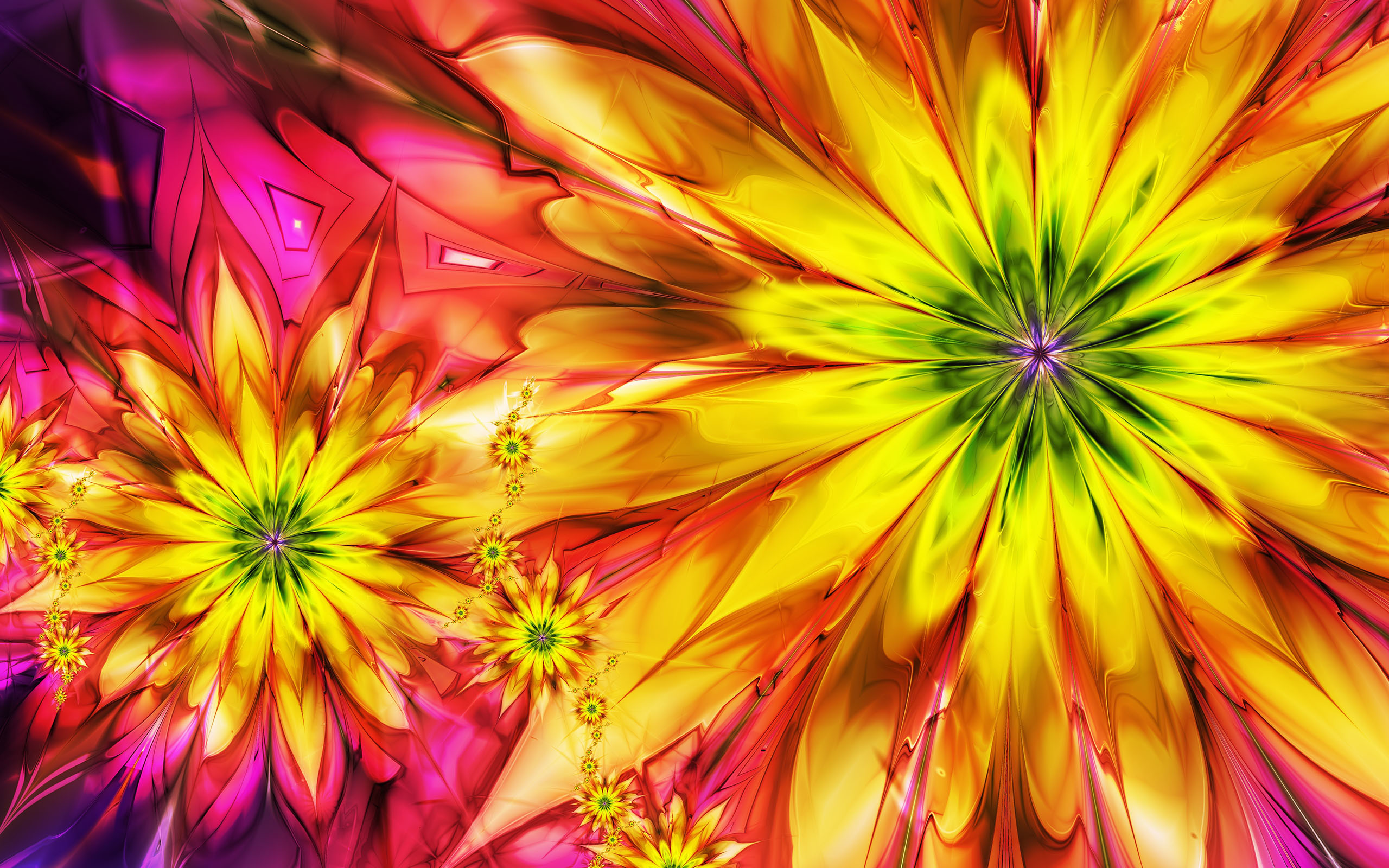 Fiori, Astratto, Arte digitale, Giallo e rosso, 2K, wallpaper per portatile