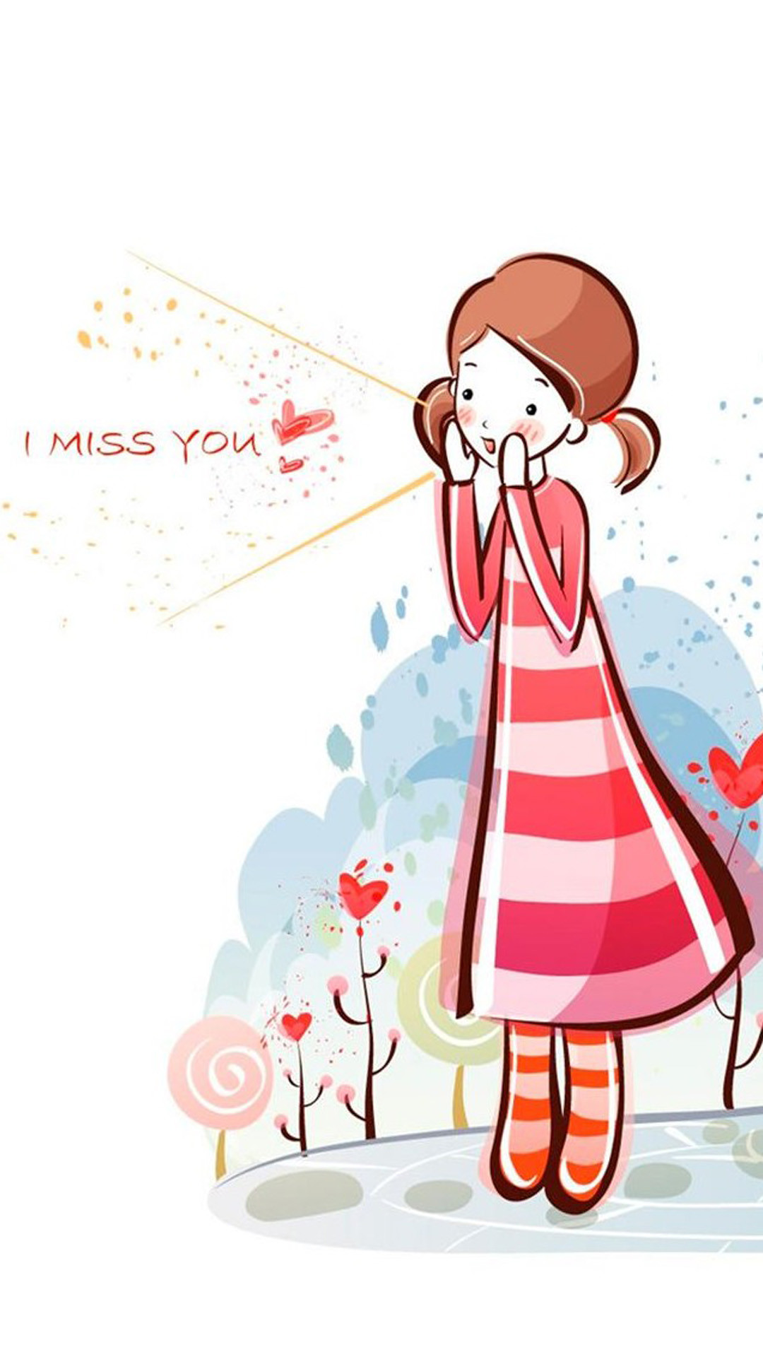 I miss you, Ragazza, Illustrazione, Full HD, schermata di blocco del cellulare