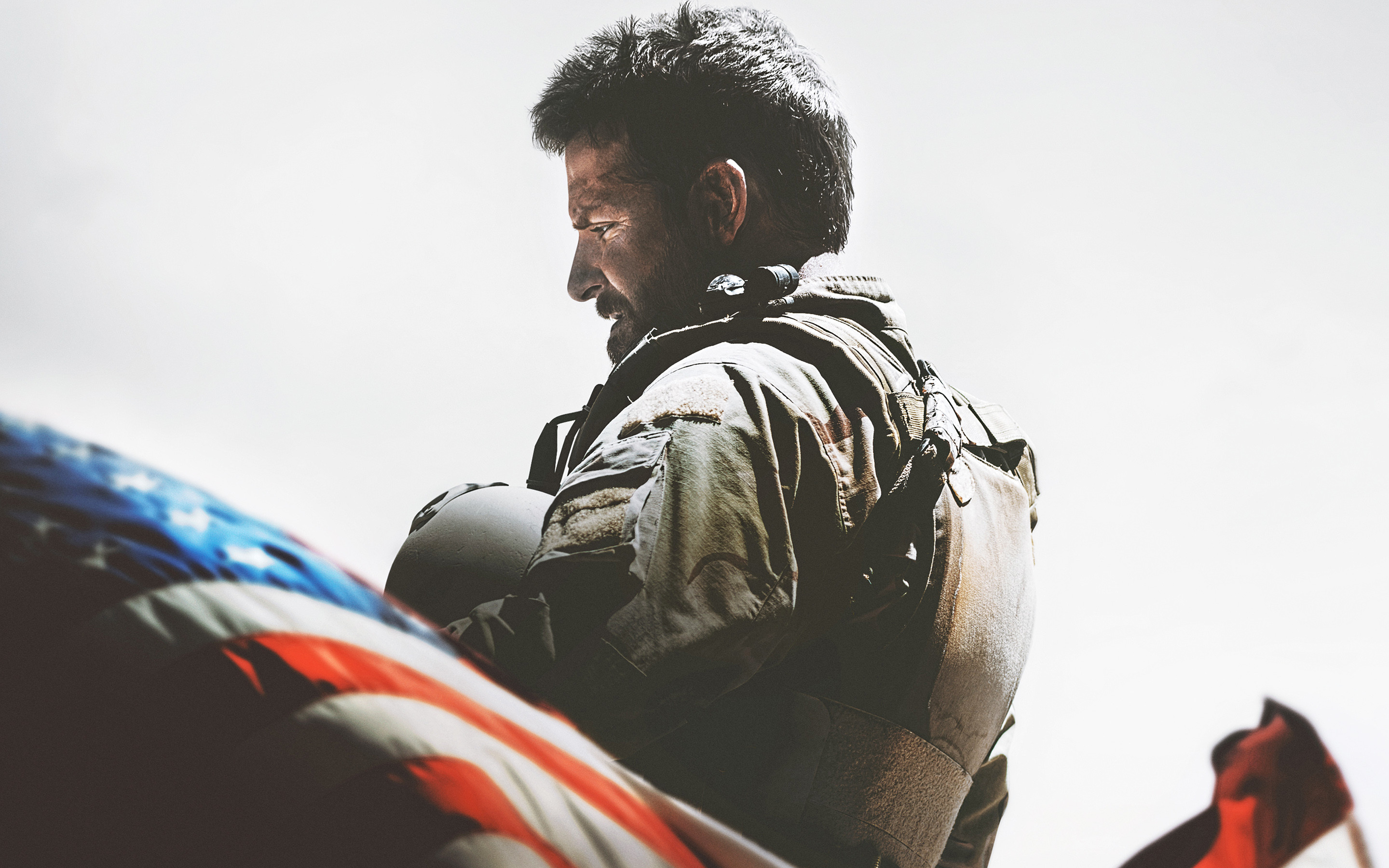 American Sniper, Bradley Cooper, Chris Kyle, Bandiera americana, sfondo 16:10 2K