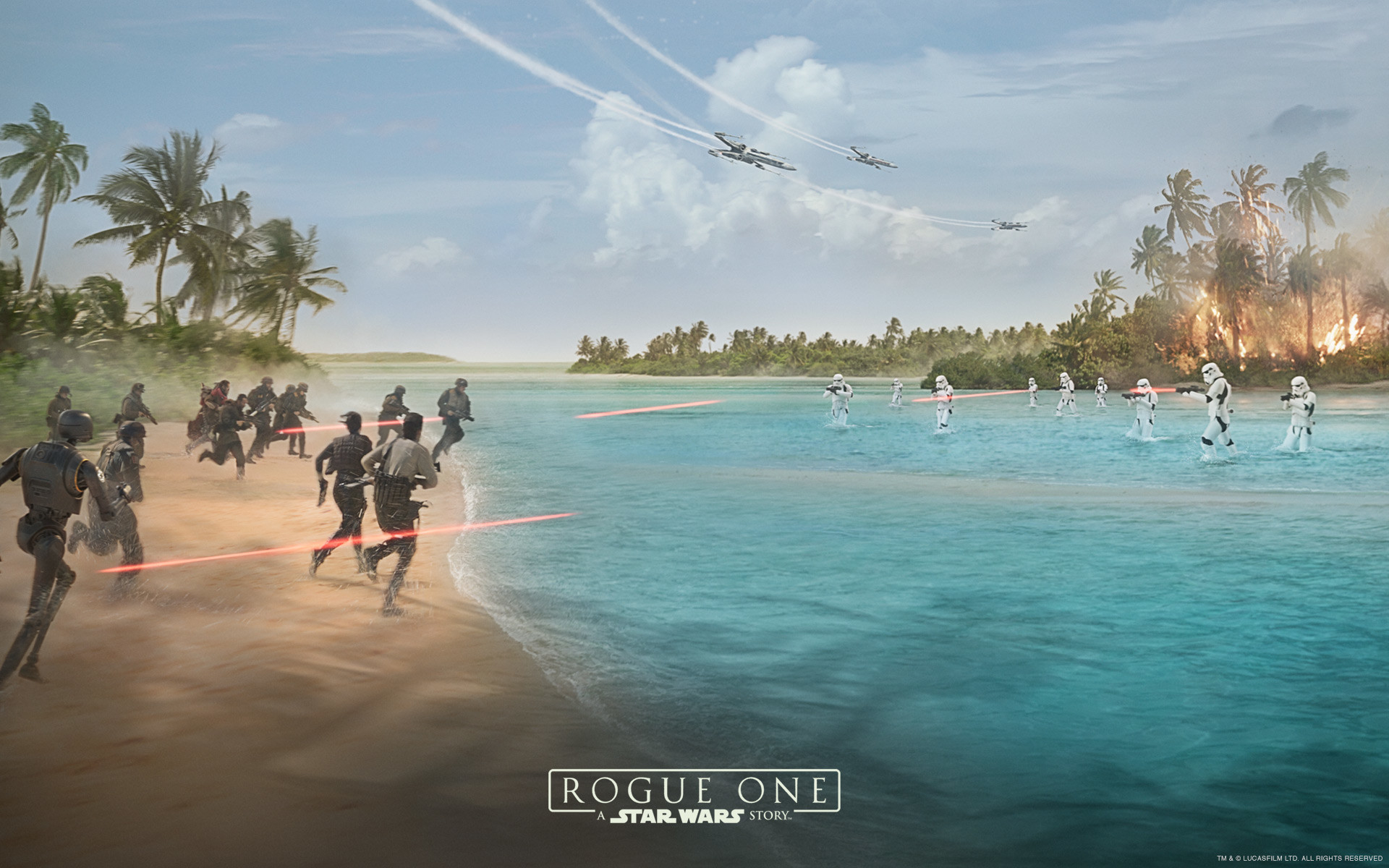 Battaglia di Scarif, Rogue One: A Star Wars Story, Spiaggia, Palme, wallpaper per portatile