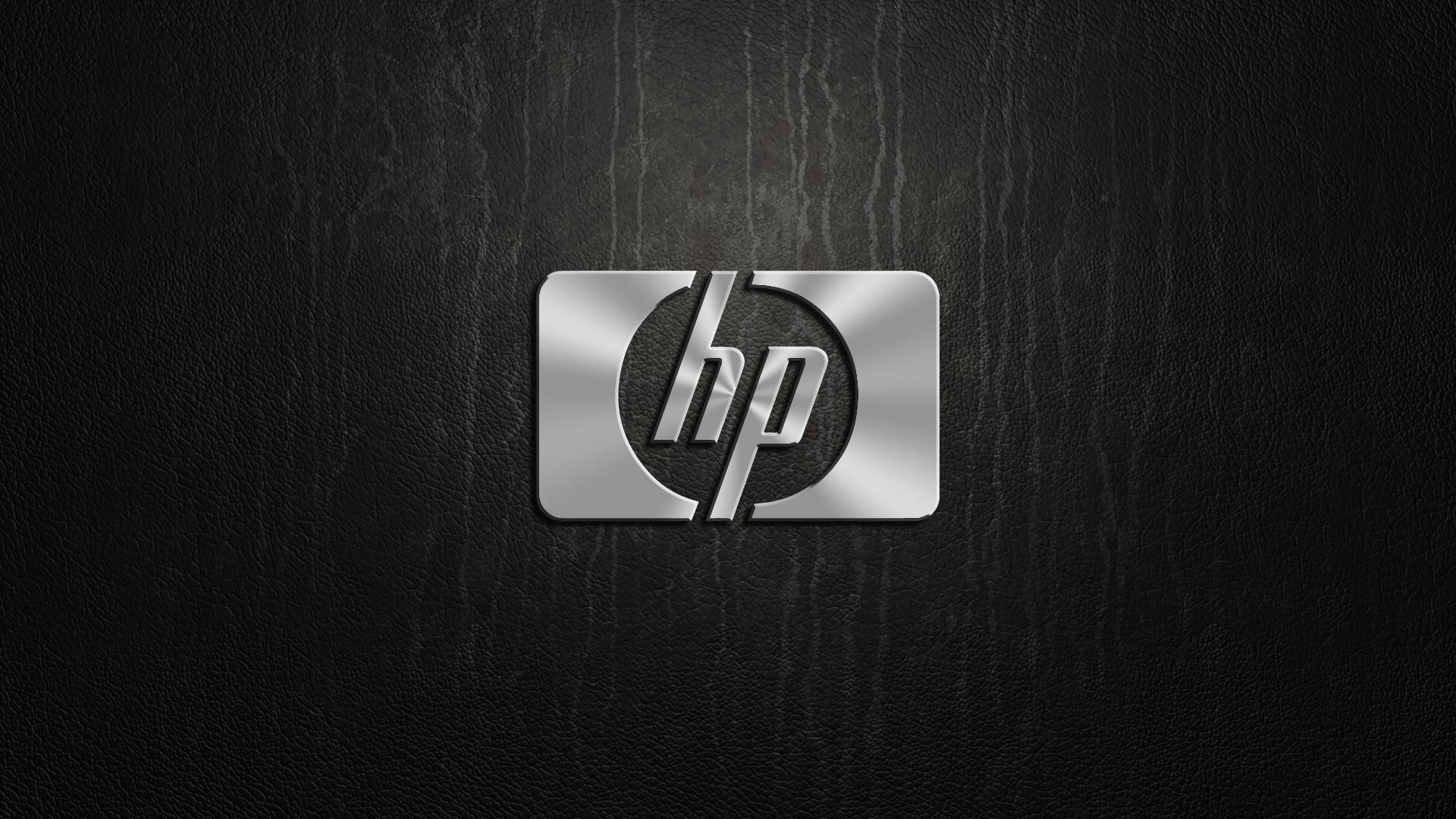 Logo HP, Metallo cromato, Sfondo scuro, Full HD, wallpaper per PC