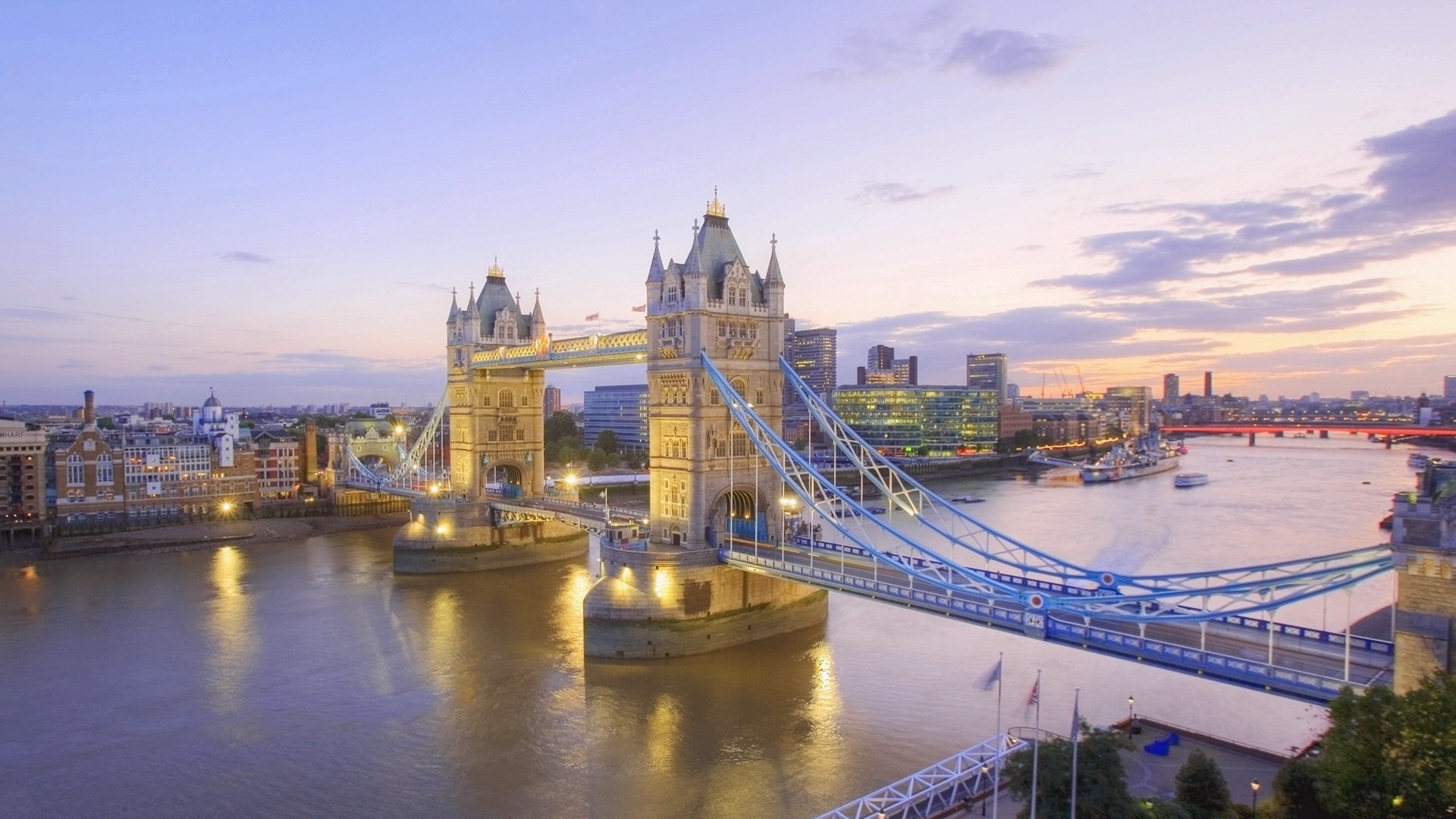 Tower Bridge, Tamigi, Londra, Crepuscolo, Full HD, sfondo per PC