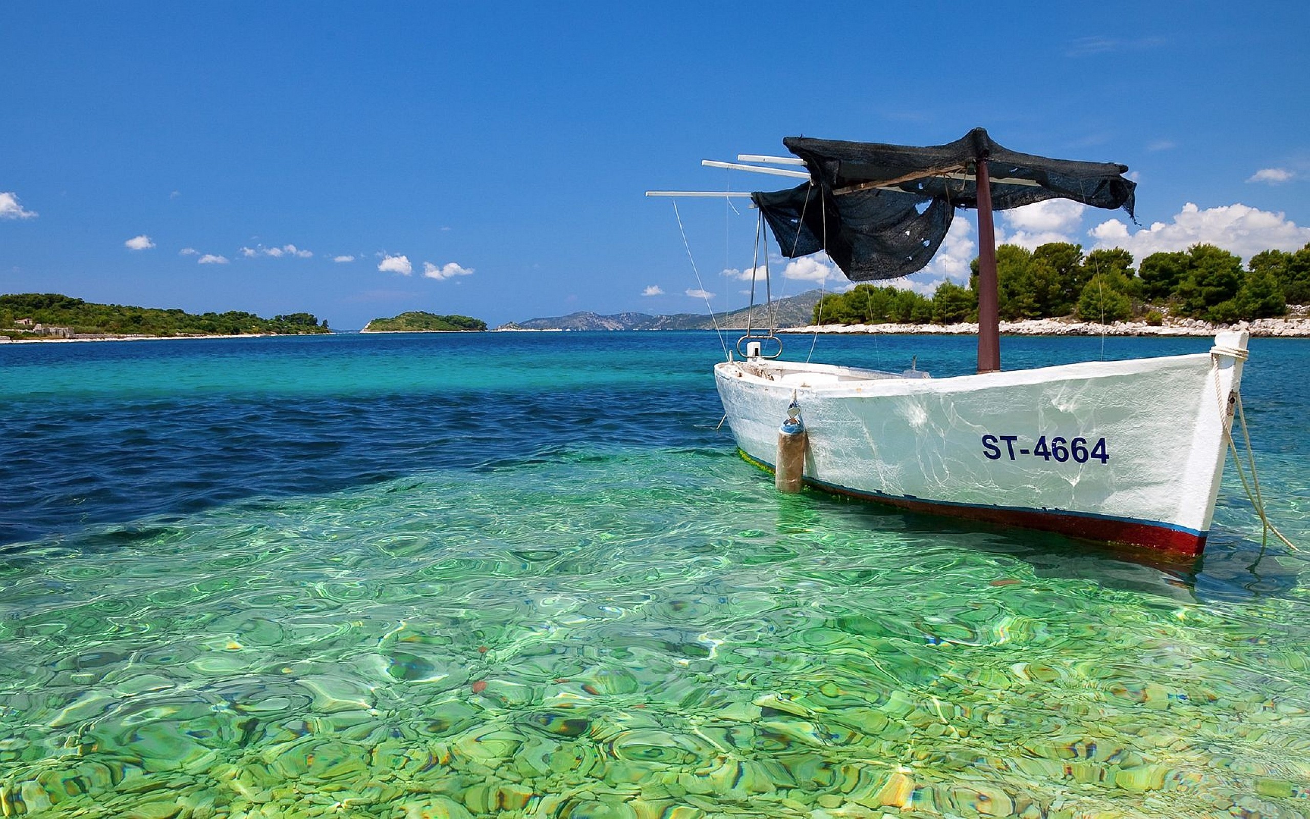 Mare, Barca, Acqua cristallina, Isole, Croazia, 2560x1600, sfondo MacBook Pro