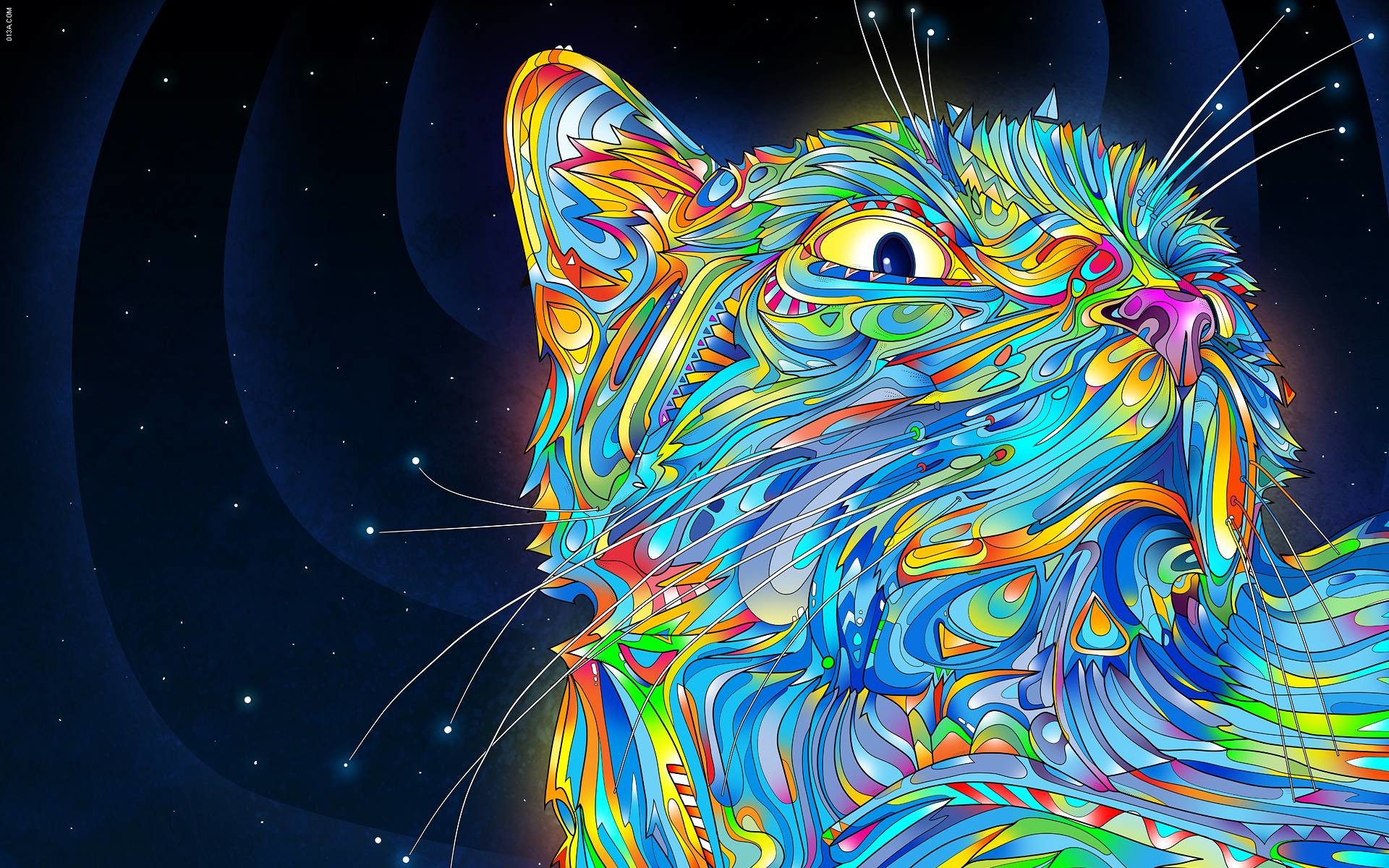 Gatto, Arte psichedelica, Spazio, Colori vivaci, Full HD, sfondo Windows 11