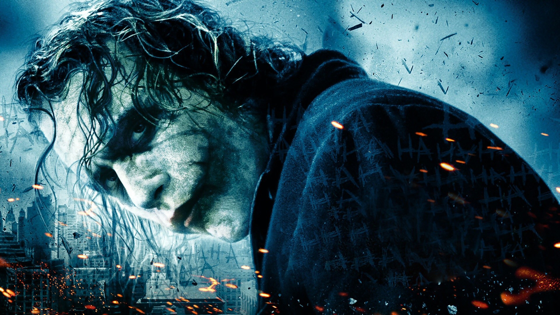 Joker, Heath Ledger, Il cavaliere oscuro, Città, Notte, Full HD, sfondo desktop