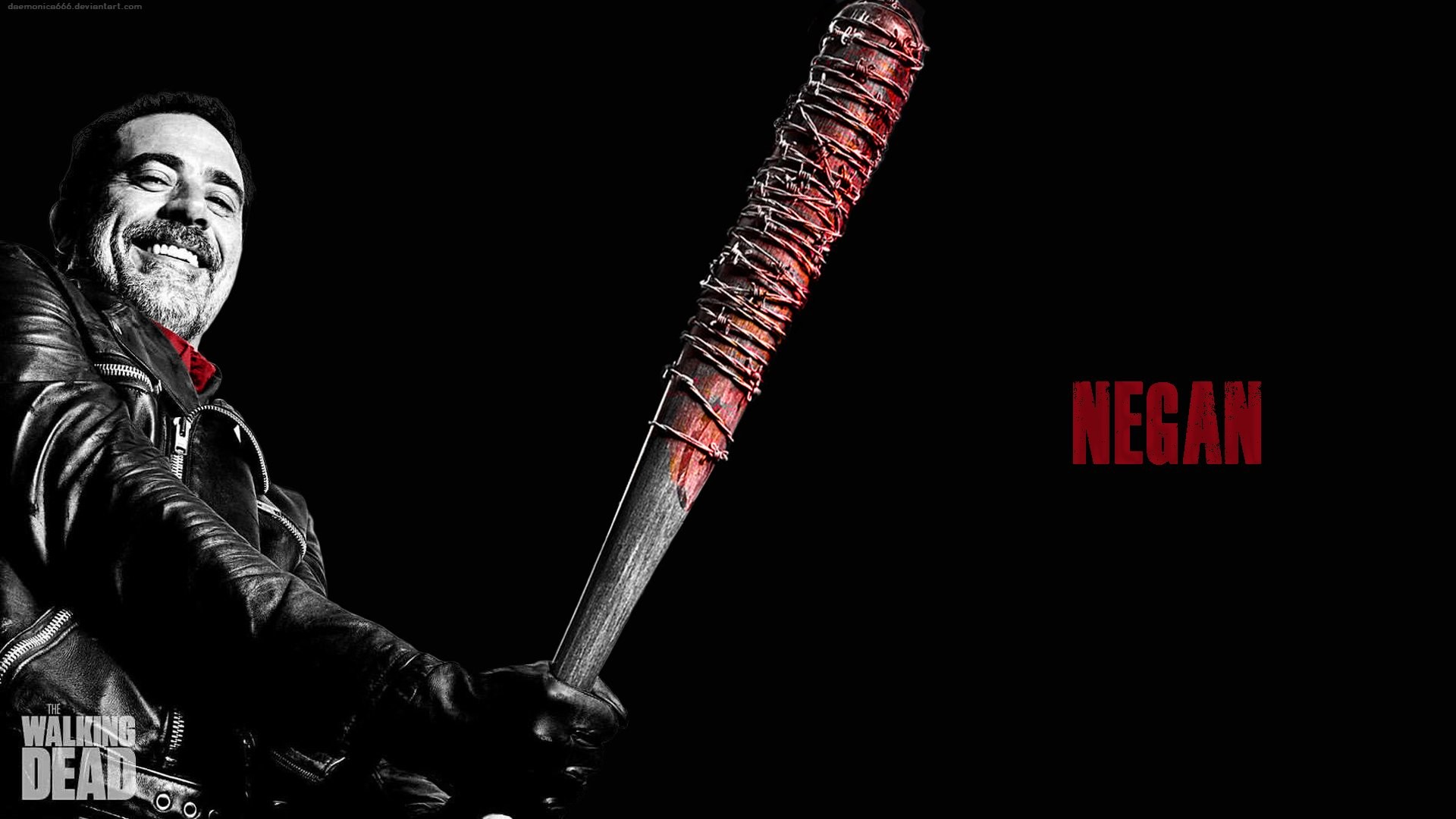 Negan, Jeffrey Dean Morgan, The Walking Dead, Lucille, Sfondo nero, wallpaper 1920x1080