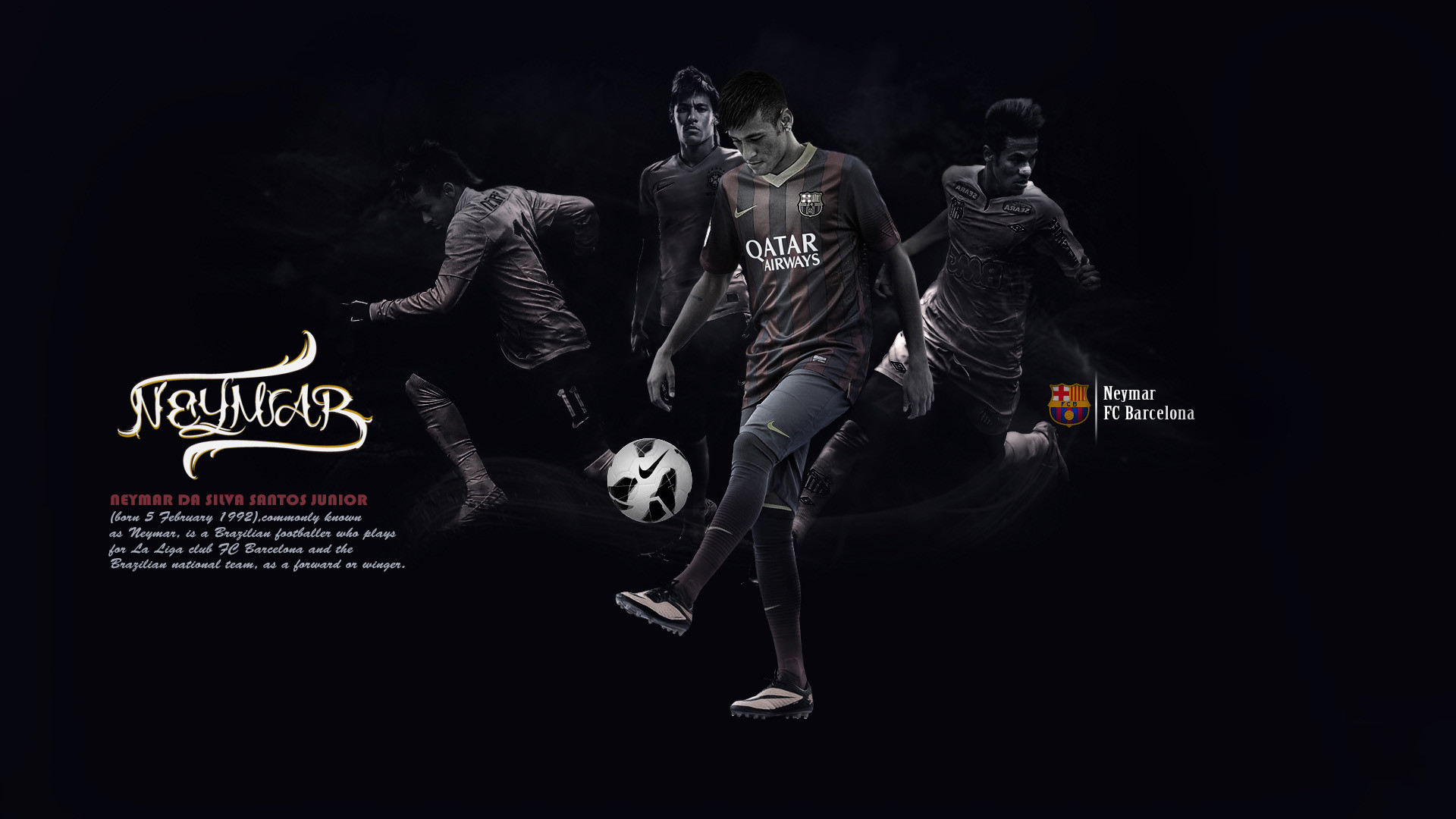 Neymar, FC Barcelona, Calcio, Pallone, Sfondo scuro, Full HD, wallpaper per computer