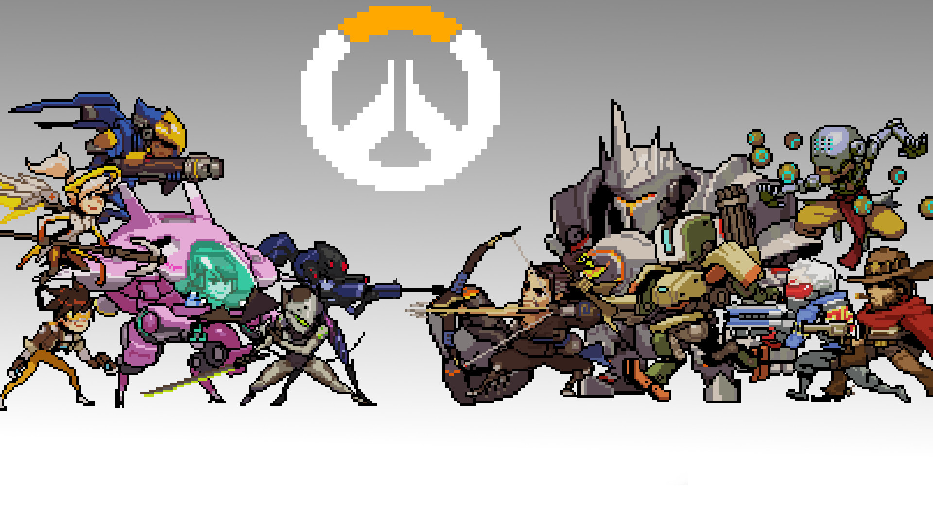 Eroi di Overwatch, Logo di Overwatch, Overwatch, Pixel art, 16:9 Full HD, sfondo widescreen