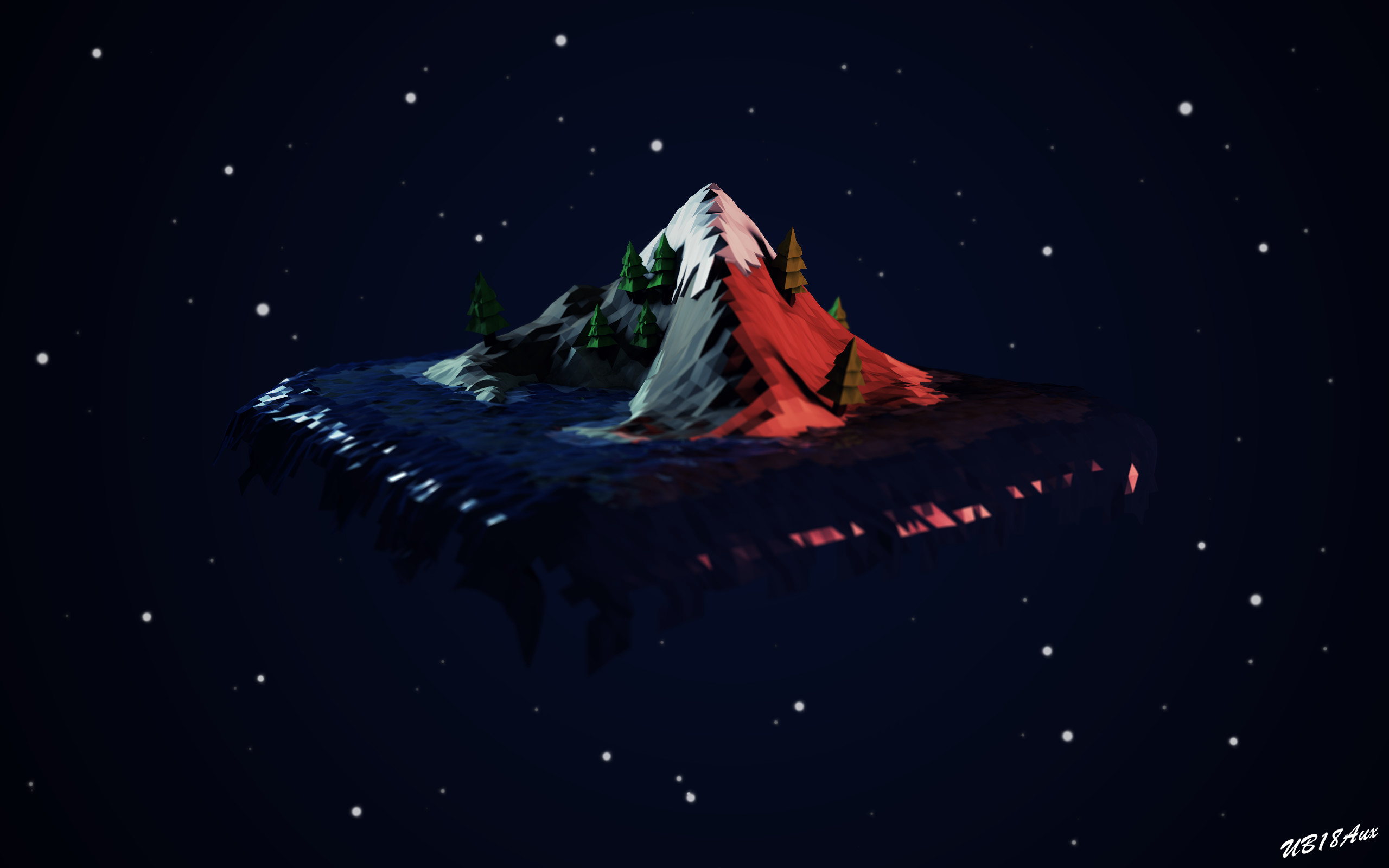 Low poly, Isola volante, Montagna, Spazio, 16:10 2K, sfondo widescreen