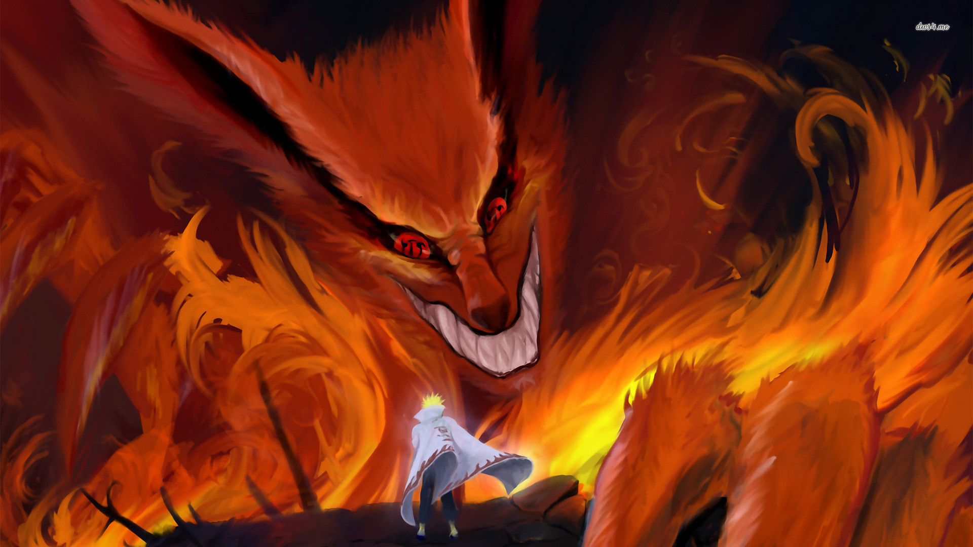Kurama, Naruto Uzumaki, Naruto, Volpe a nove code, Fuoco, Full HD, sfondo per PC