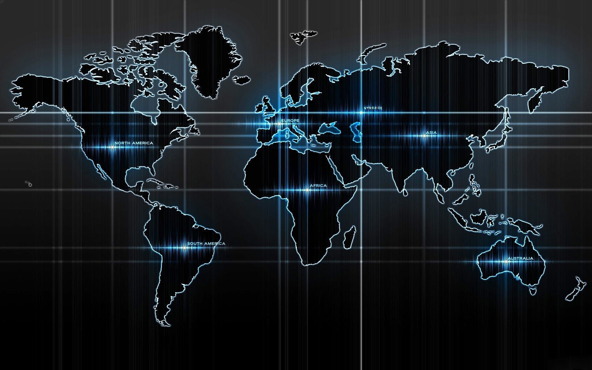 Mappa del mondo, Digitale, Sfondo nero, Blu, Full HD, wallpaper desktop