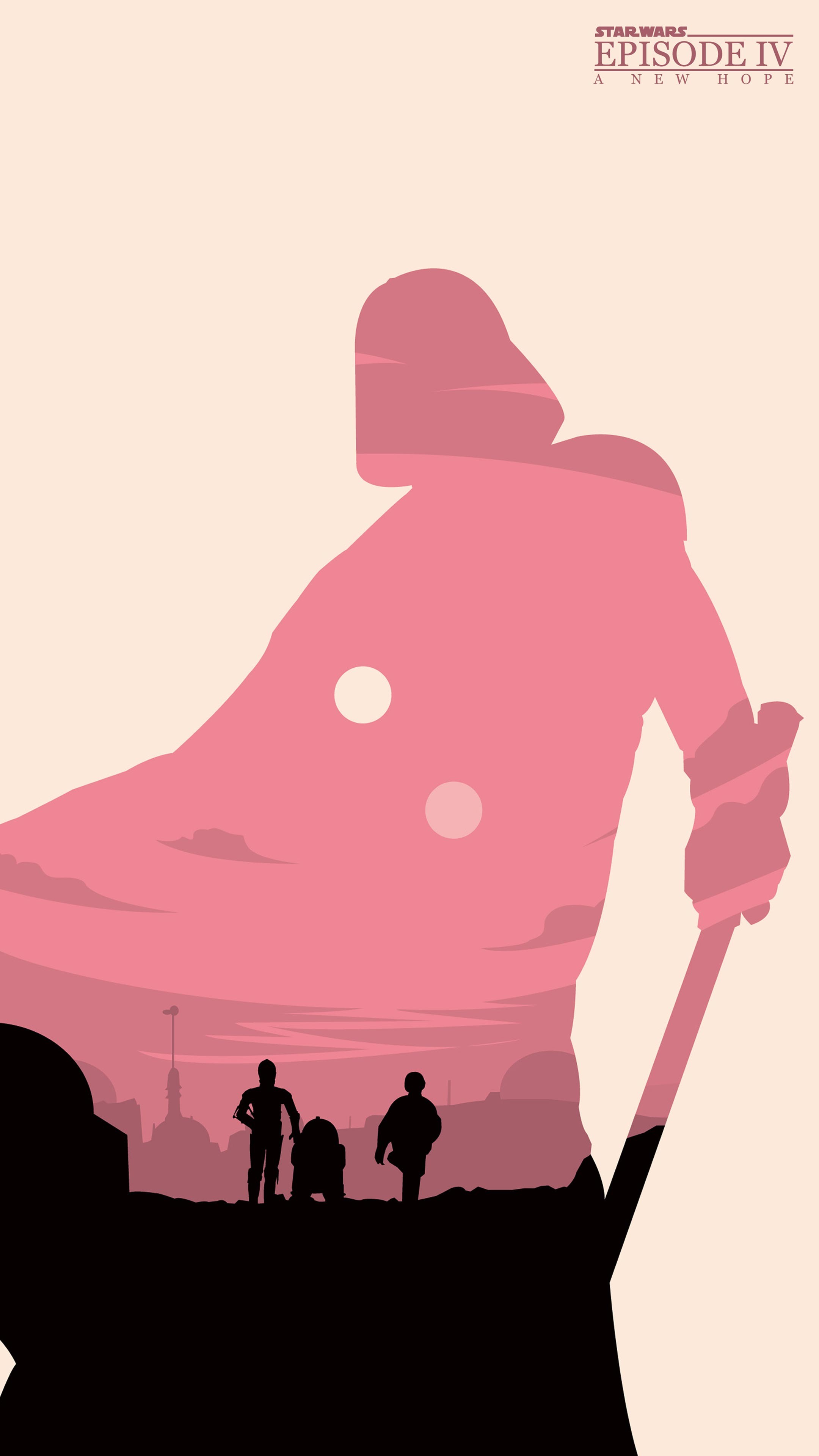 Obi-Wan Kenobi, Star Wars: Episodio IV - Una nuova speranza, Silhouette, Rosa, sfondo iPhone