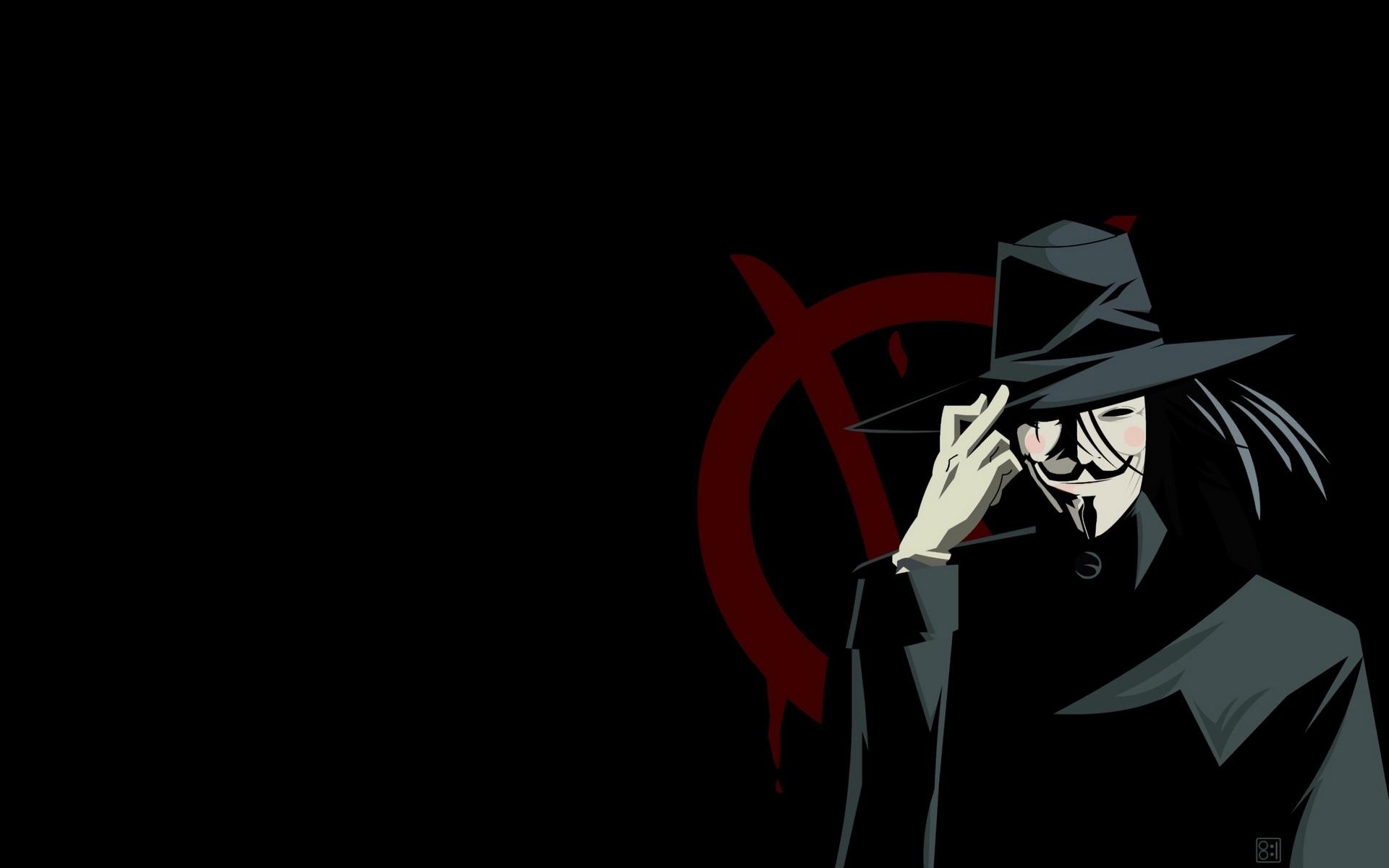 V per Vendetta, V, Simbolo V, Illustrazione, Sfondo nero, Full HD, wallpaper per PC