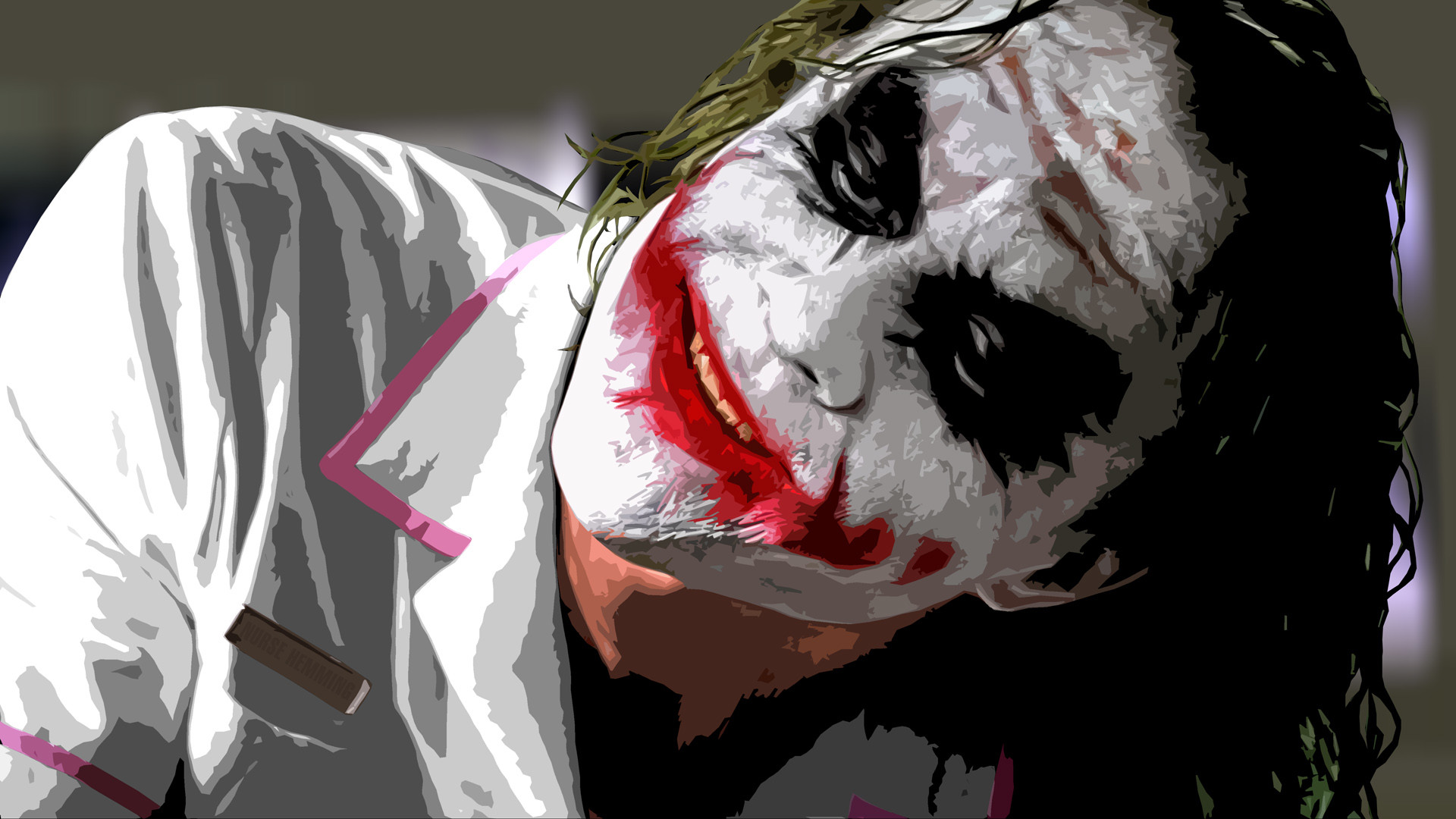 Joker, Heath Ledger, Il cavaliere oscuro, Travestimento da infermiera, Arte vettoriale, sfondo Full HD
