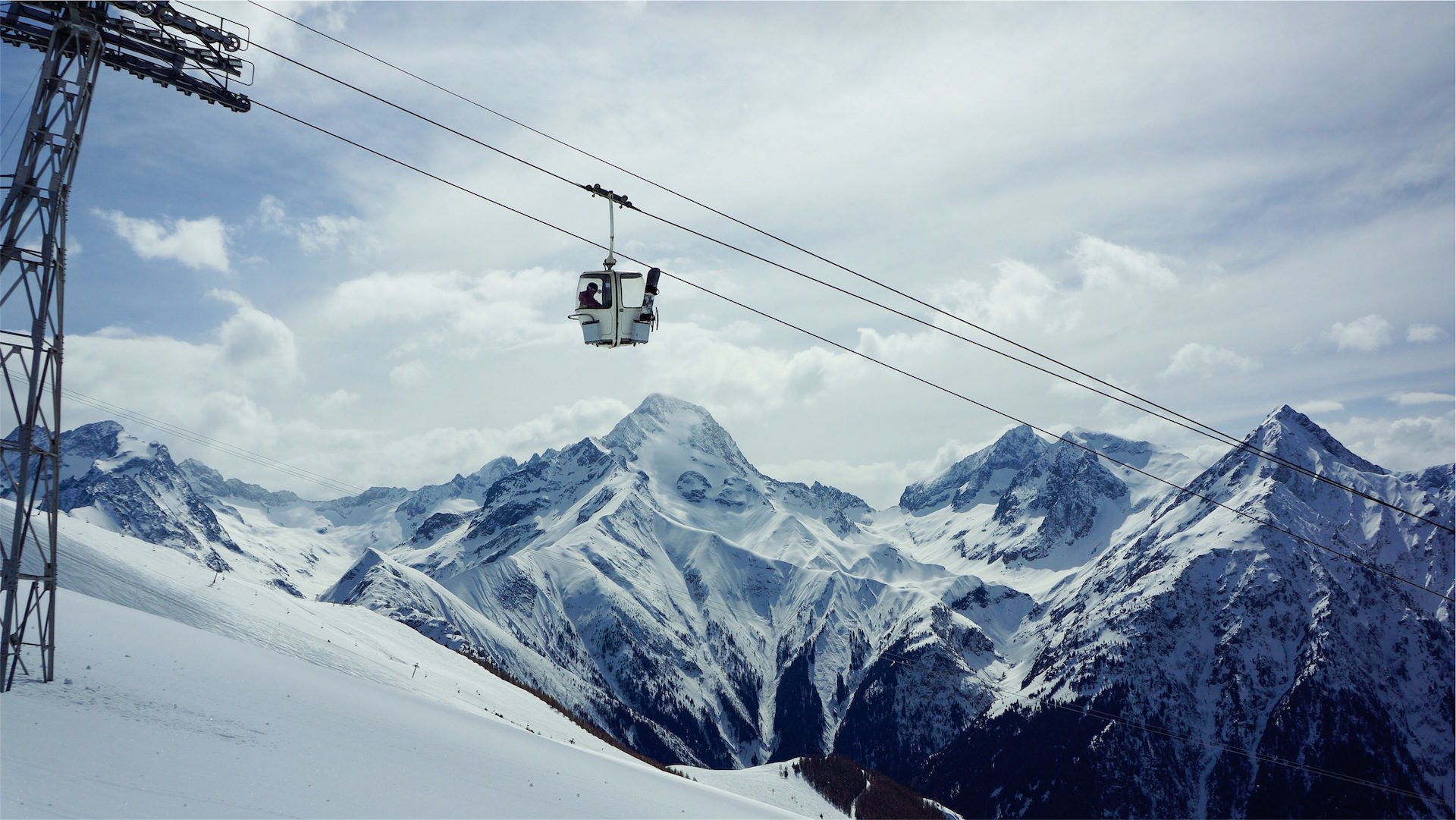 Funivia, Alpi, Montagne innevate, Sci, Full HD, sfondo per PC e portatile