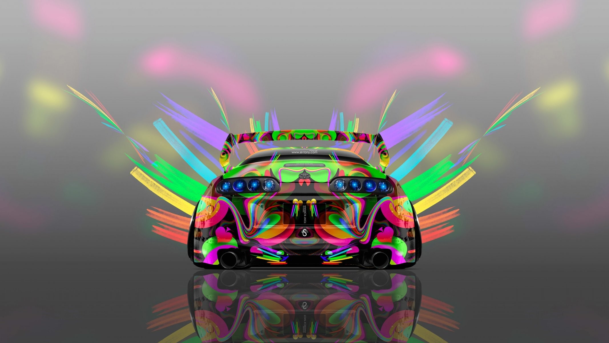 Auto sportiva, Arte astratta, Multicolore, Neon, Full HD, sfondo per PC e portatile