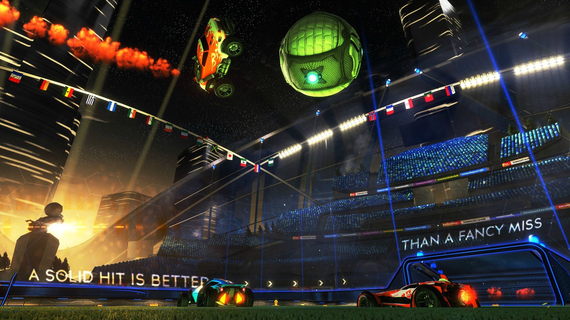 Rocket League, Pallone, Auto, Tramonto, Stadio, Full HD, sfondo desktop