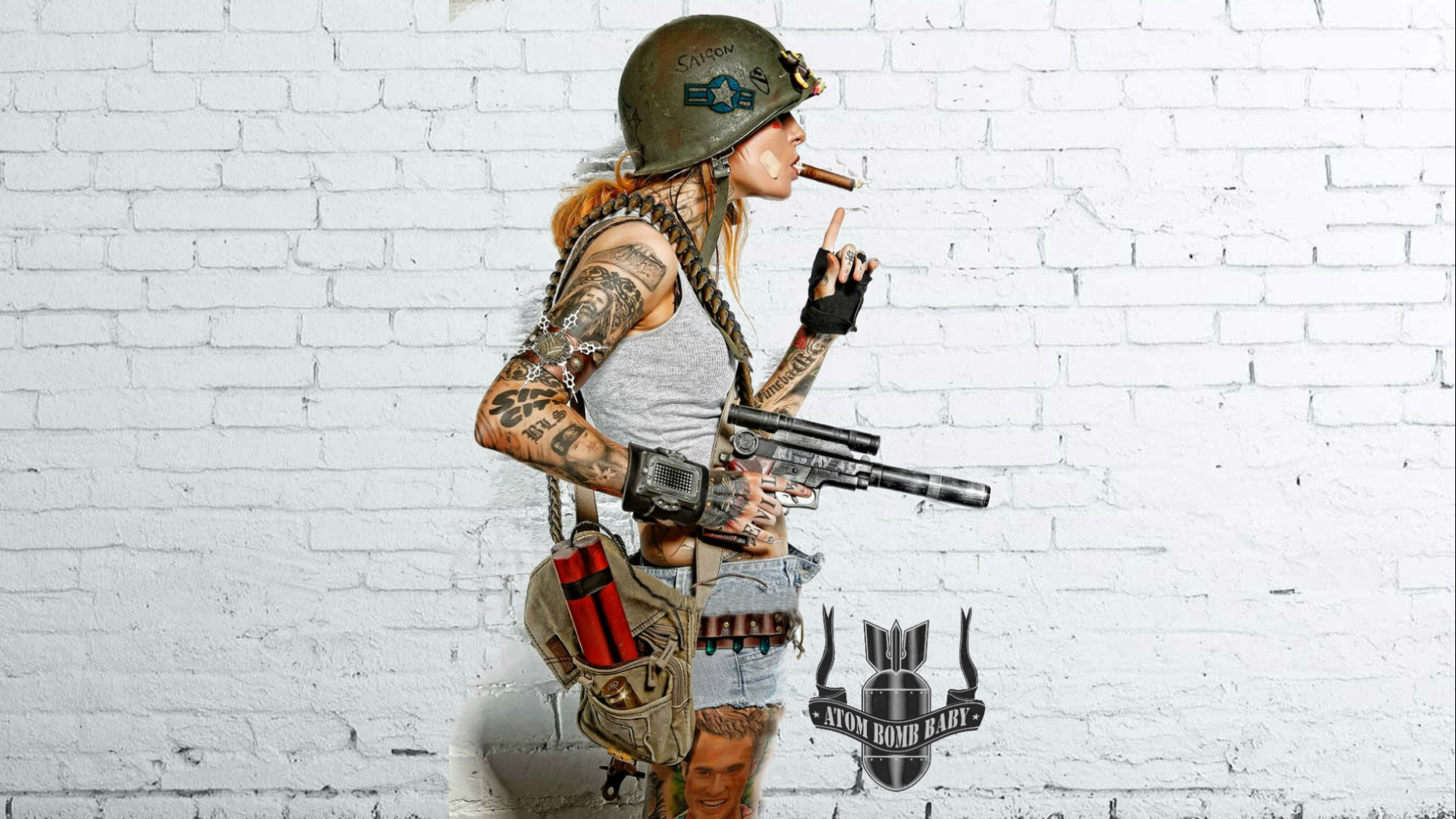 Fallout 4, Cosplay, Elmetto, Fucile, Tatuaggi, 16:9 Full HD, sfondo widescreen