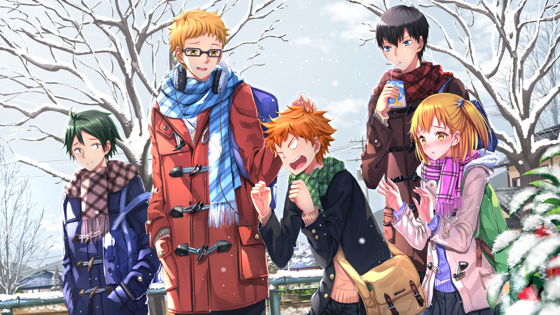 Shoyo Hinata, Tobio Kageyama, Kei Tsukishima, Haikyu!!, Inverno, Neve, sfondo Full HD per PC