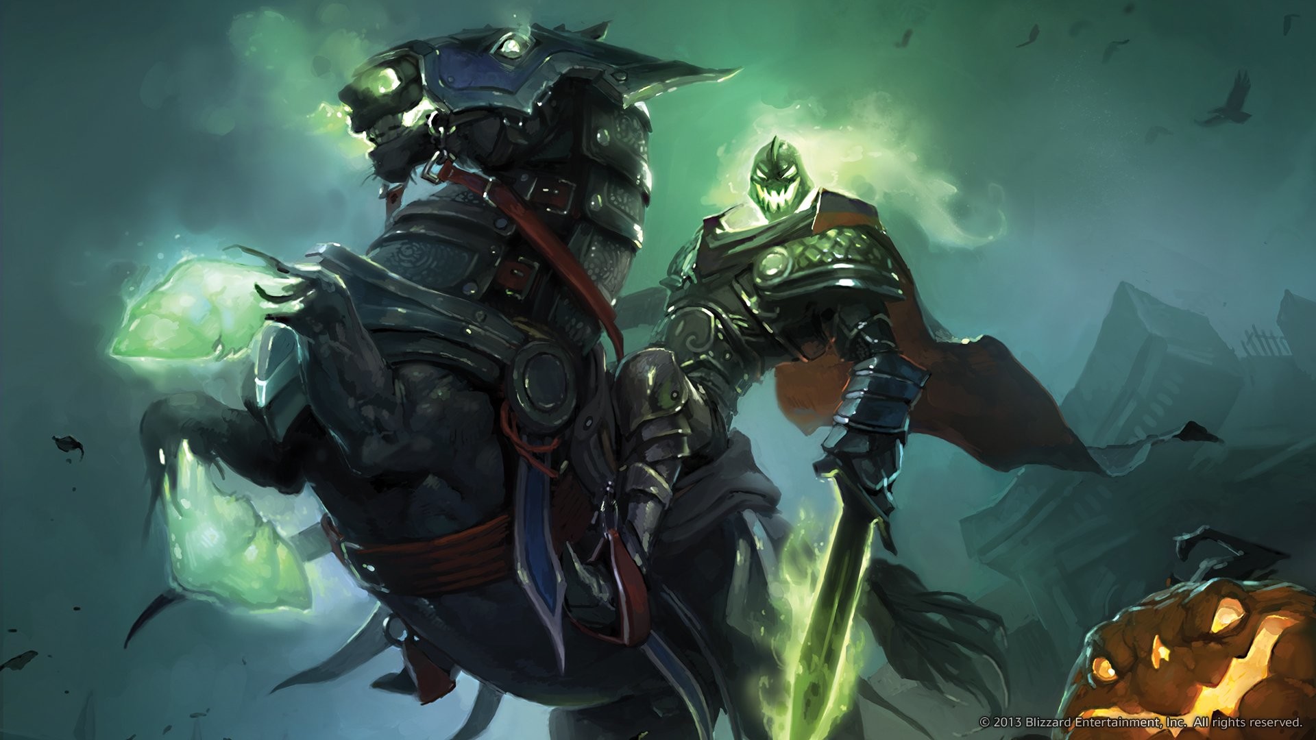 World of Warcraft, Cavaliere senza testa, Halloween, Cavallo, Fuoco verde, sfondo desktop 1920x1080